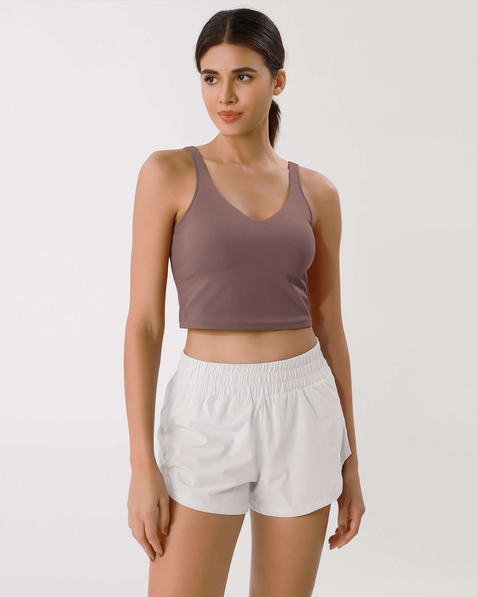 Cloud Feeling U Back Sports Bra Purple Taupe Crop Length - ododos