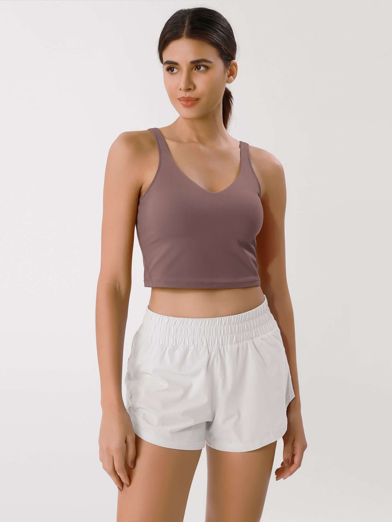 Cloud Feeling U Back Sports Bra Purple Taupe Crop Length - ododos