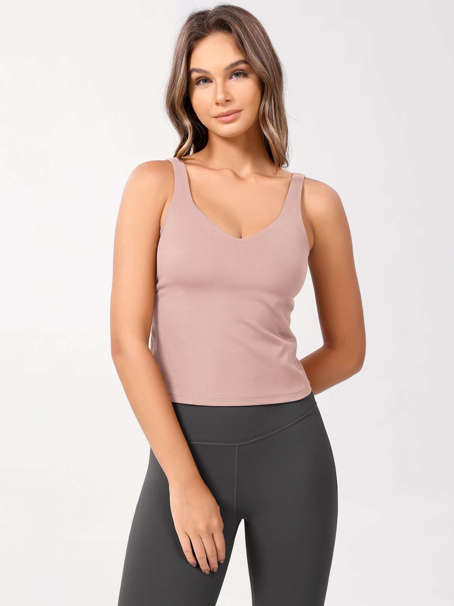 Cloud Feeling U Back Sports Bra Dusty Pink Waist Length - ododos