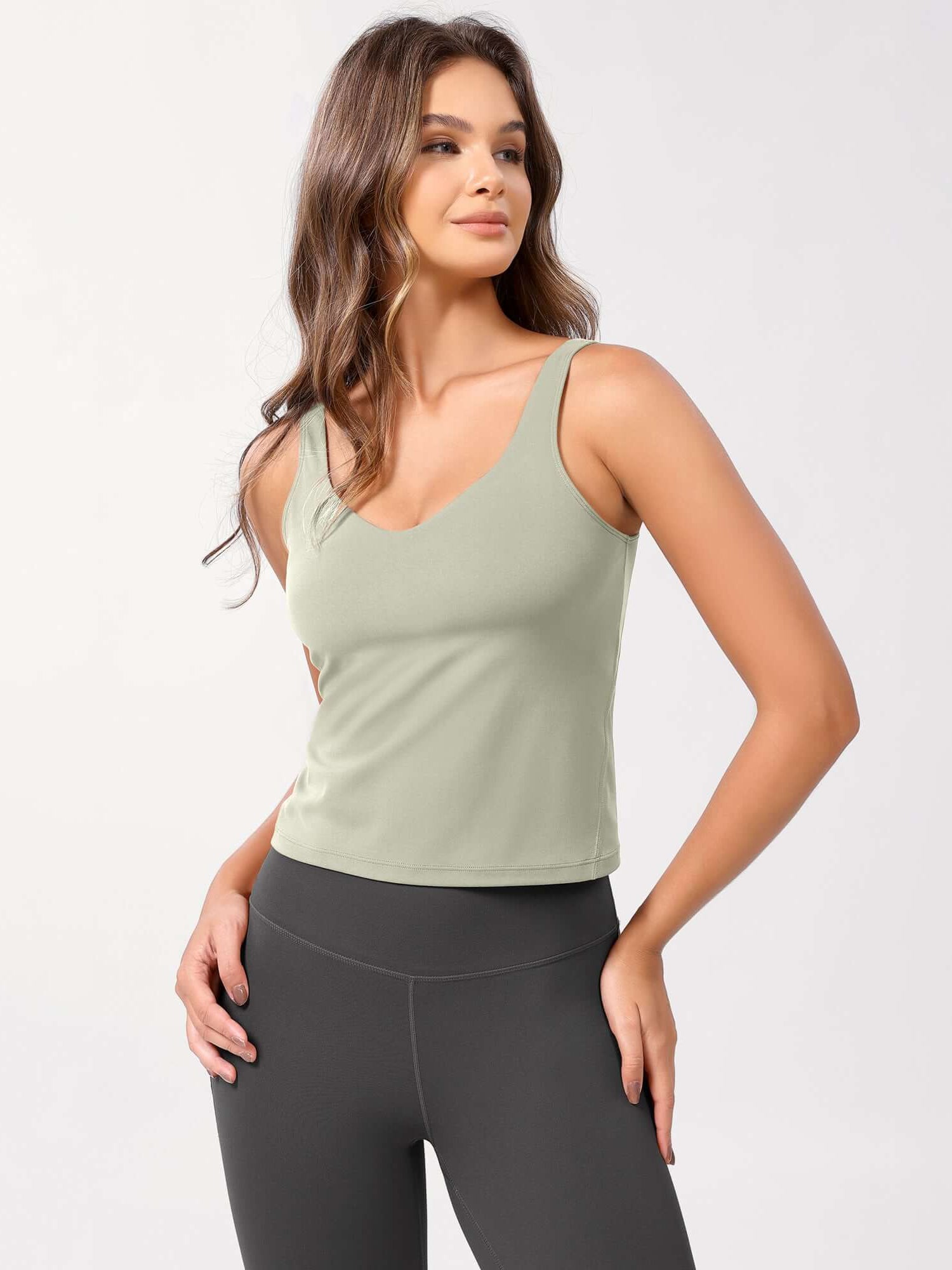 Cloud Feeling U Back Sports Bra Lime Stone Waist Length - ododos