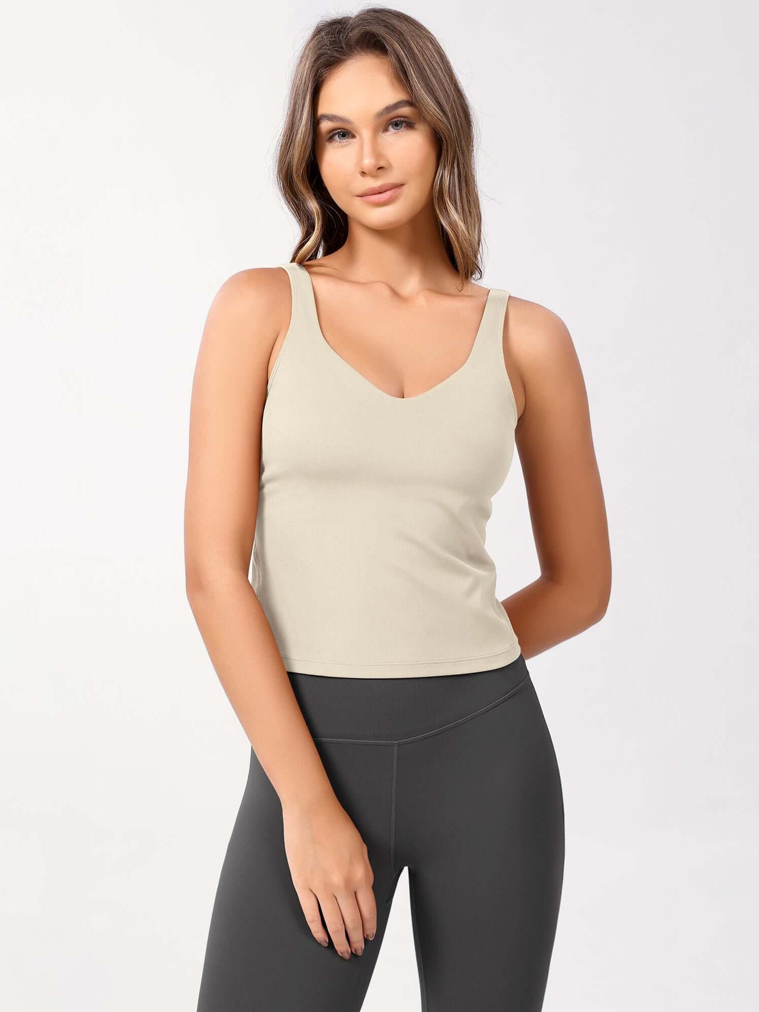 Cloud Feeling U Back Sports Bra Oat Milk Waist Length - ododos