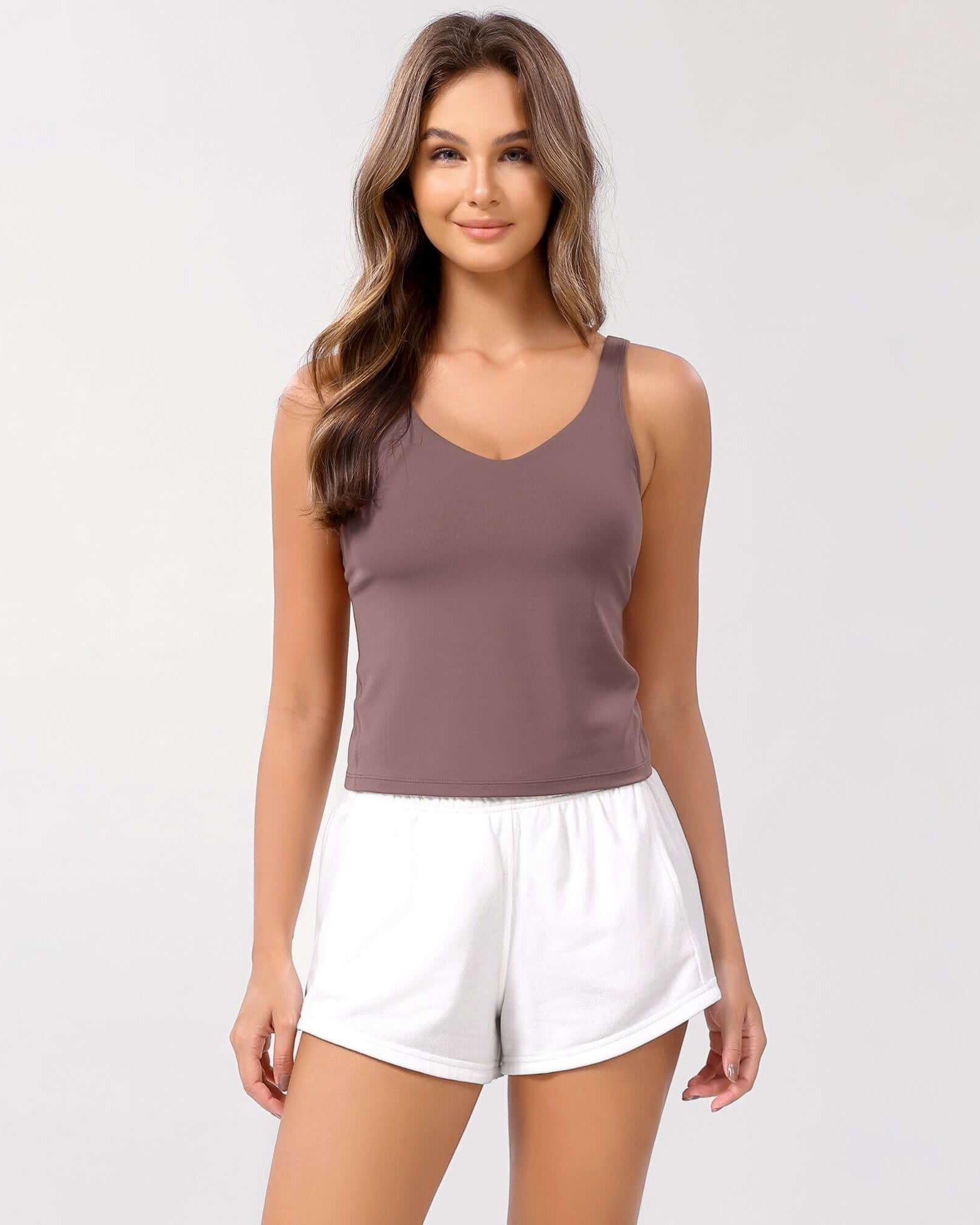 Cloud Feeling U Back Sports Bra Purple Taupe Waist Length - ododos