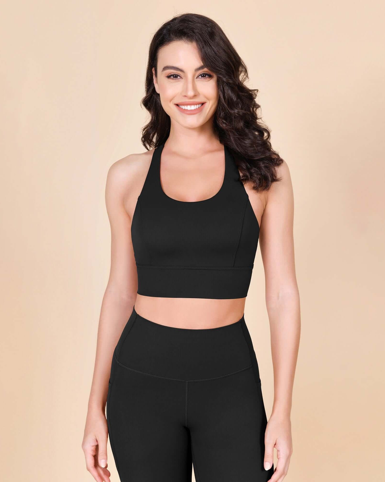 ODLEX Halter Padded Wirefree Y Racerback Workout Yoga Bra Black - ododos