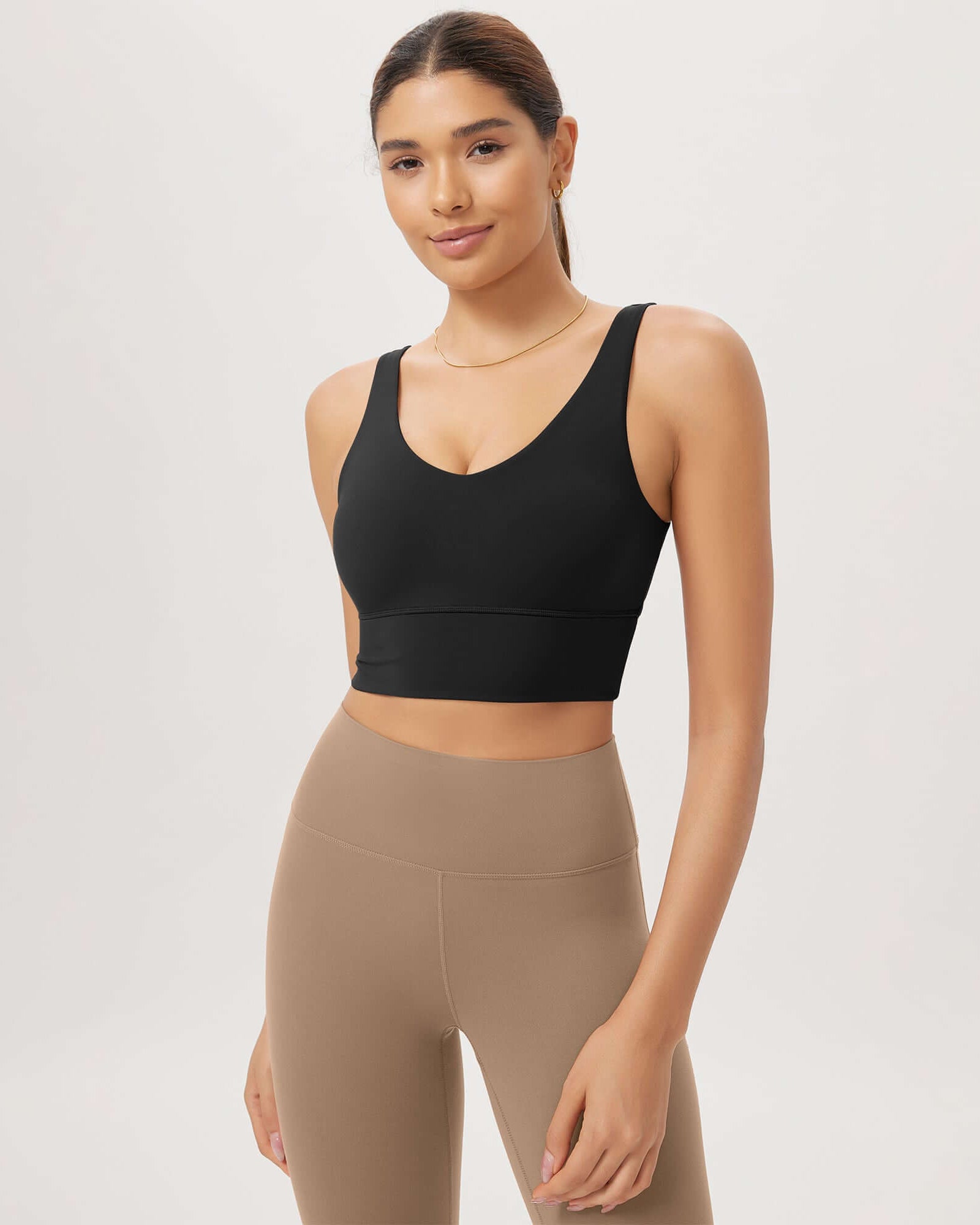 Cloud Feeling V Neck Padded Sports Bra Black - ododos