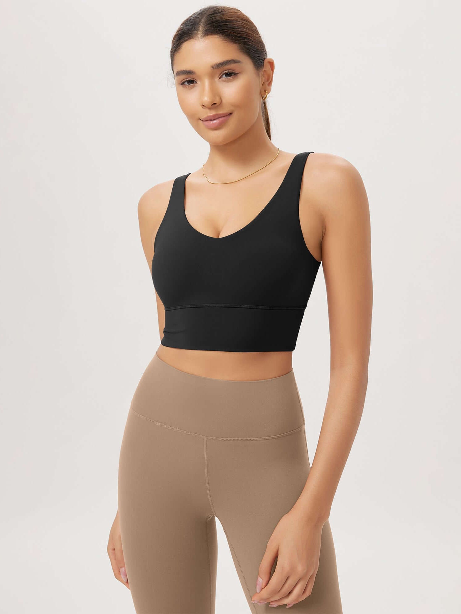 Cloud Feeling V Neck Padded Sports Bra Black - ododos