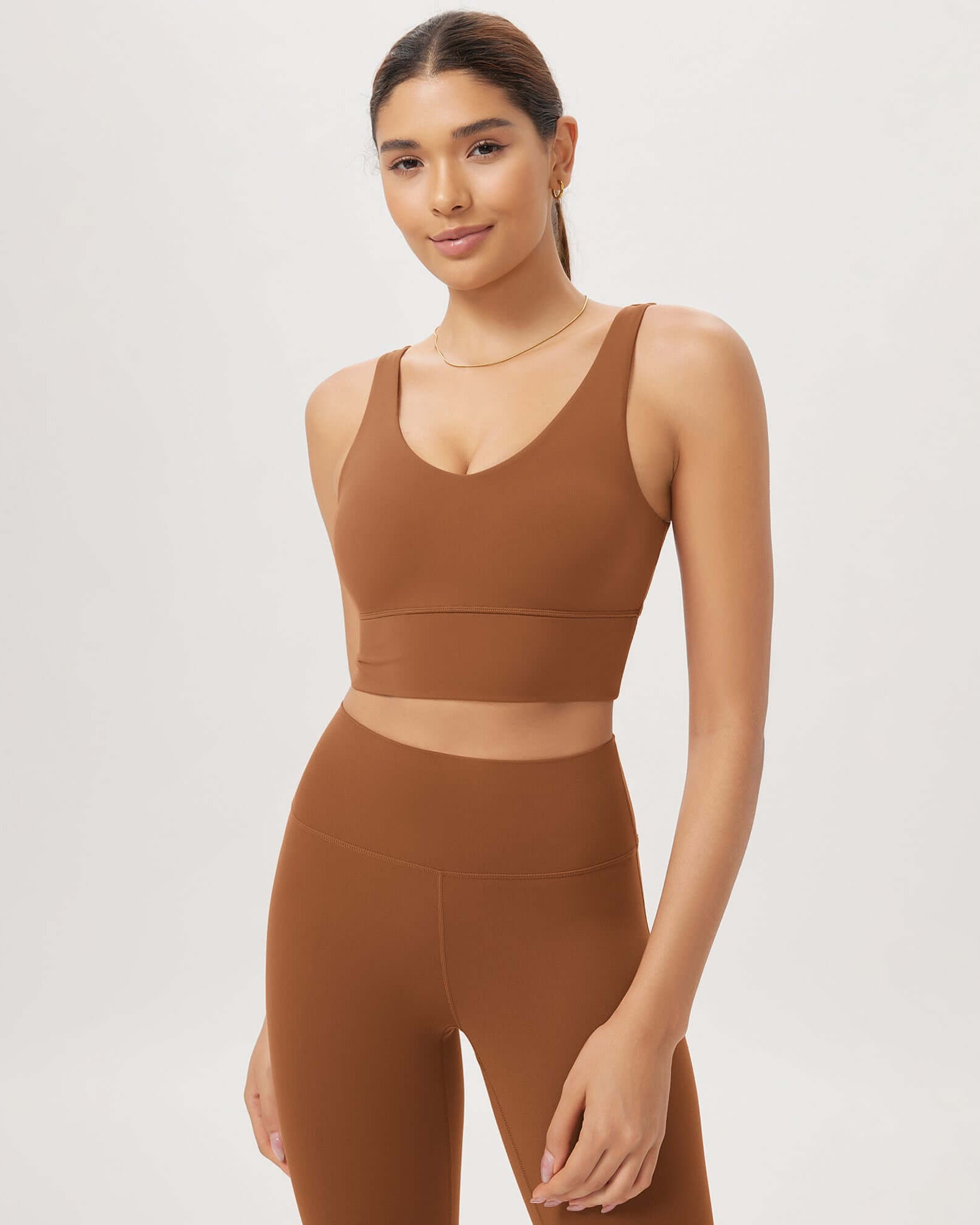 Cloud Feeling V Neck Padded Sports Bra Caramel - ododos