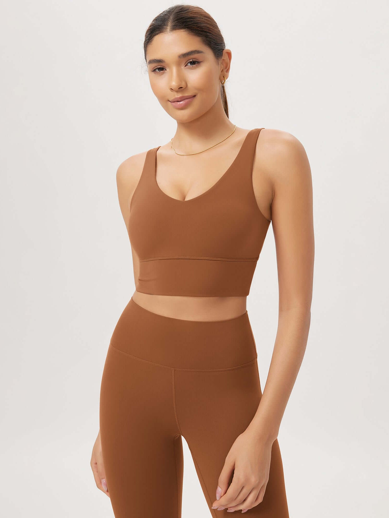 Cloud Feeling V Neck Padded Sports Bra Caramel - ododos