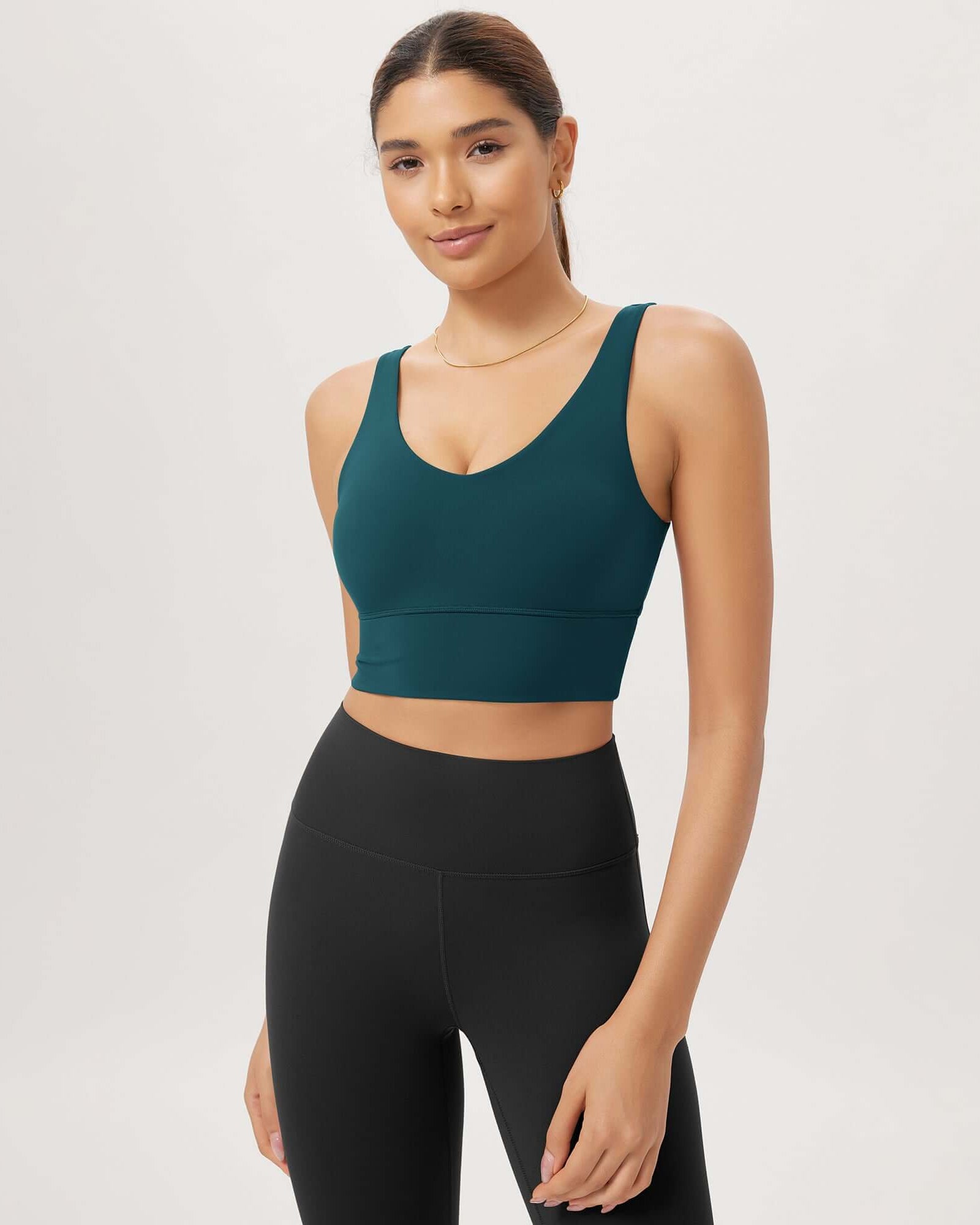 Cloud Feeling V Neck Padded Sports Bra Forest Teal - ododos