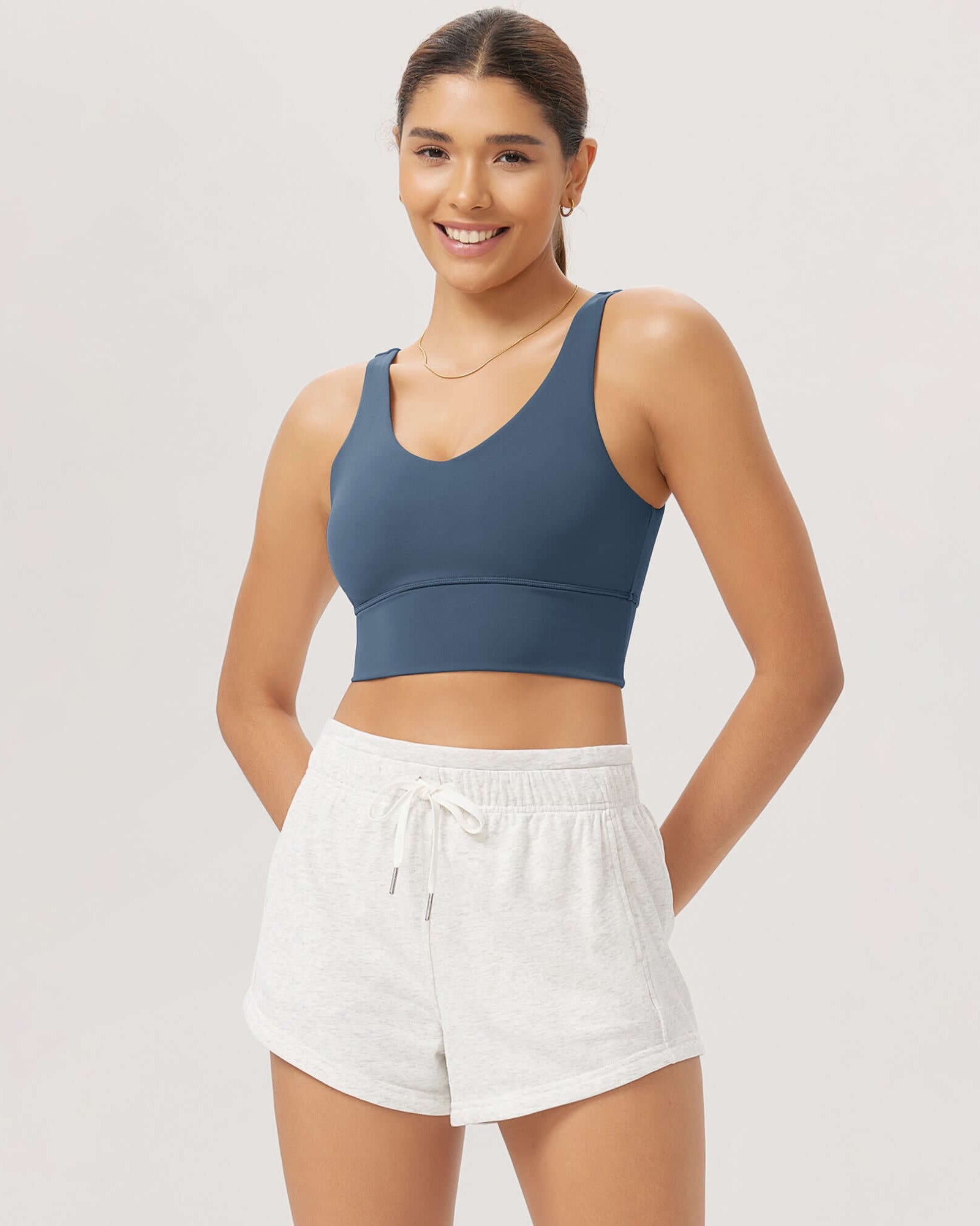 Cloud Feeling V Neck Padded Sports Bra Ink Blue - ododos