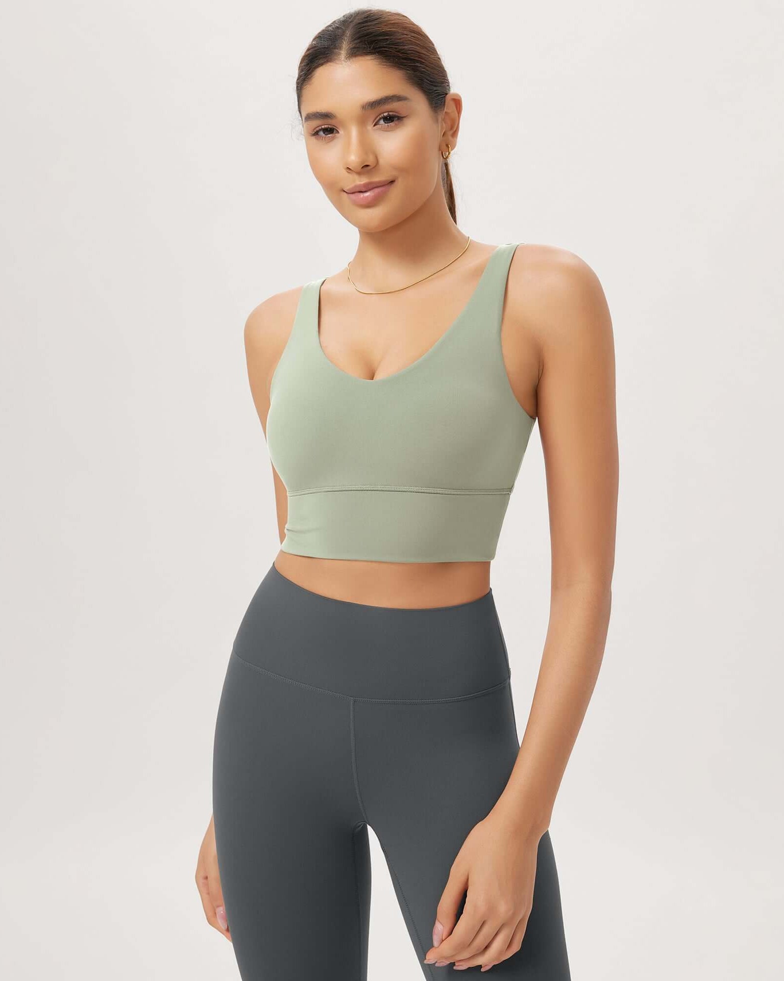 Cloud Feeling V Neck Padded Sports Bra Lime Stone - ododos