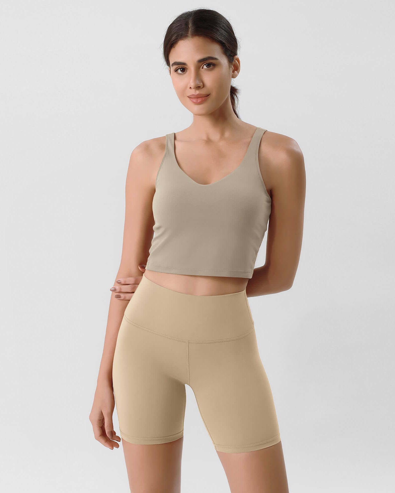ODLIFT 6 High Waist Biker Shorts Beige - ododos