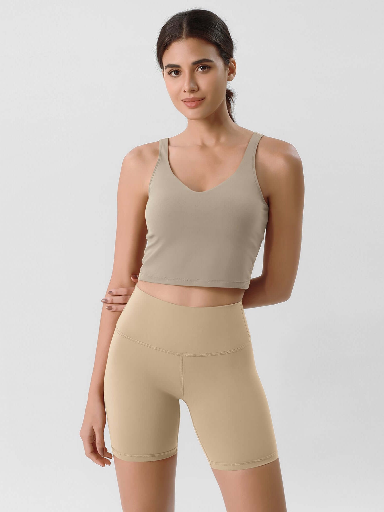 ODLIFT 6 High Waist Biker Shorts Beige - ododos