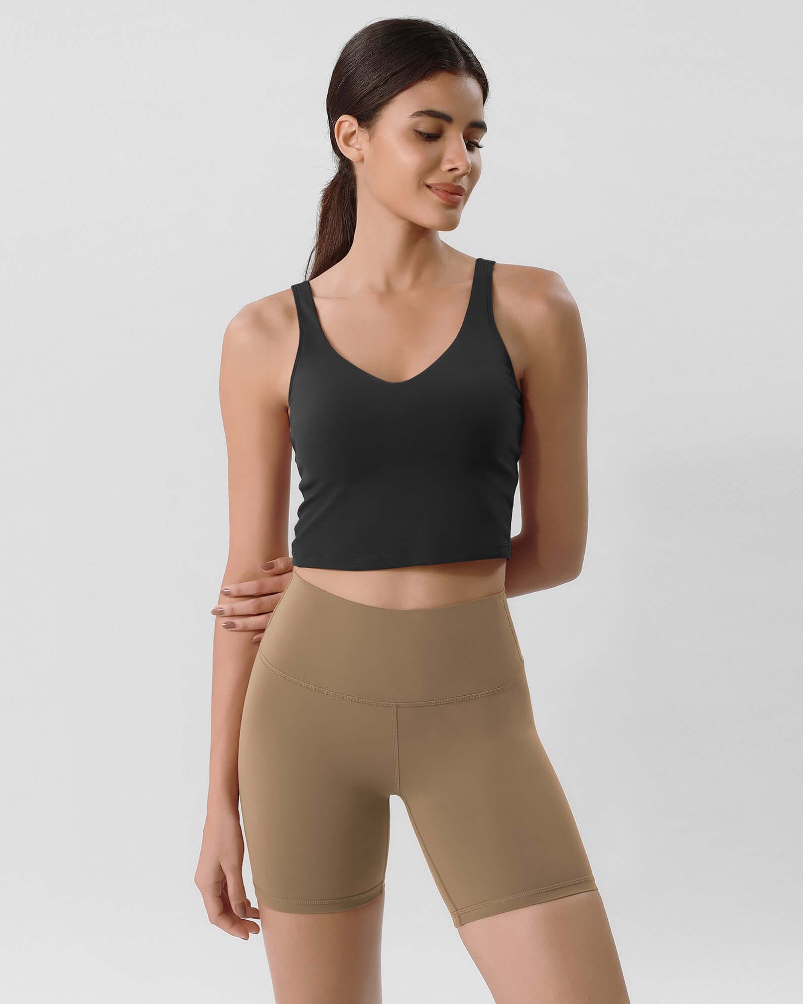 ODLIFT 6 High Waist Biker Shorts Light Brown - ododos