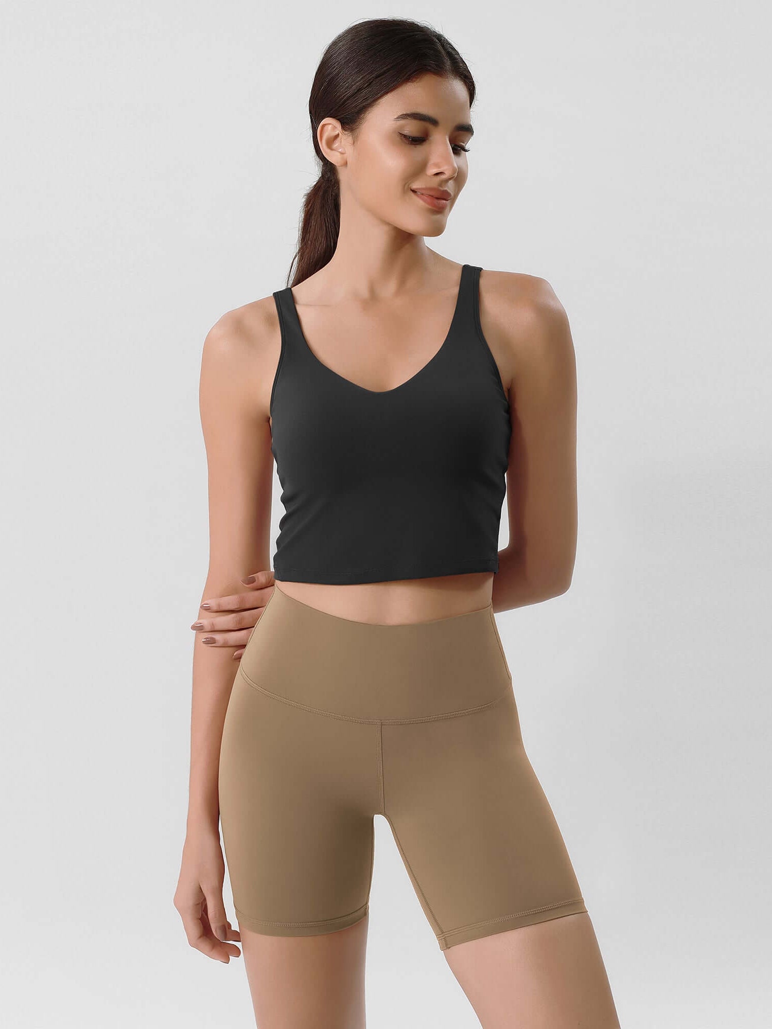 ODLIFT 6 High Waist Biker Shorts Light Brown - ododos
