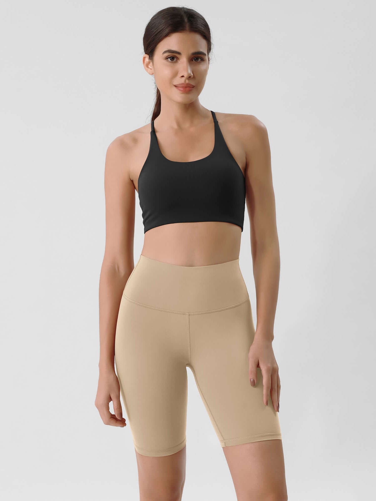 ODLIFT 8 High Waist Biker Shorts Beige - ododos