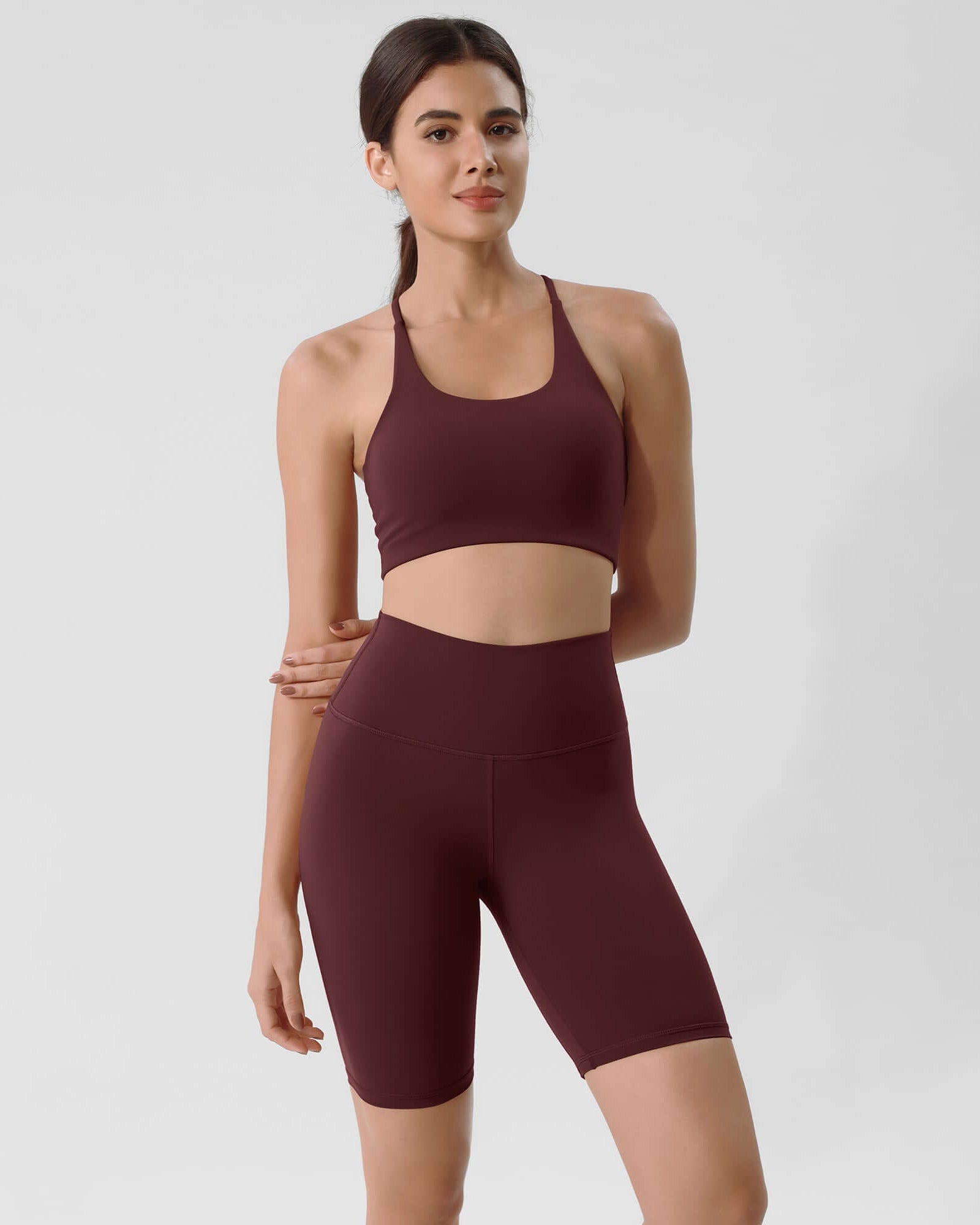 ODLIFT 8 High Waist Biker Shorts Burgundy - ododos
