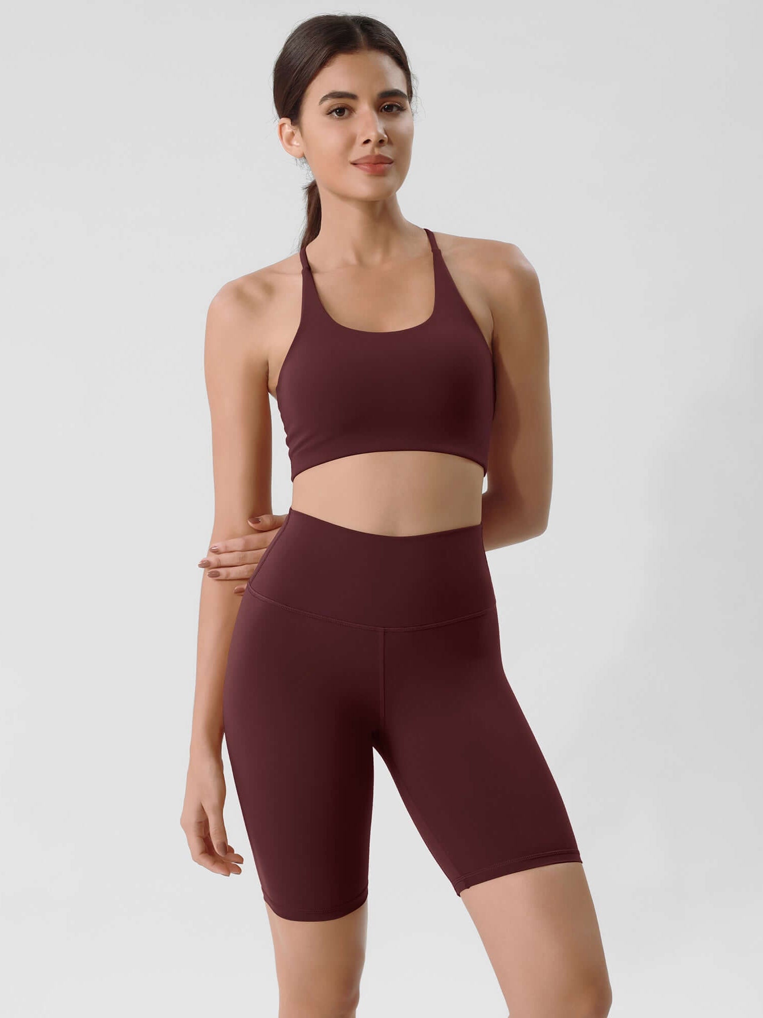ODLIFT 8 High Waist Biker Shorts Burgundy - ododos