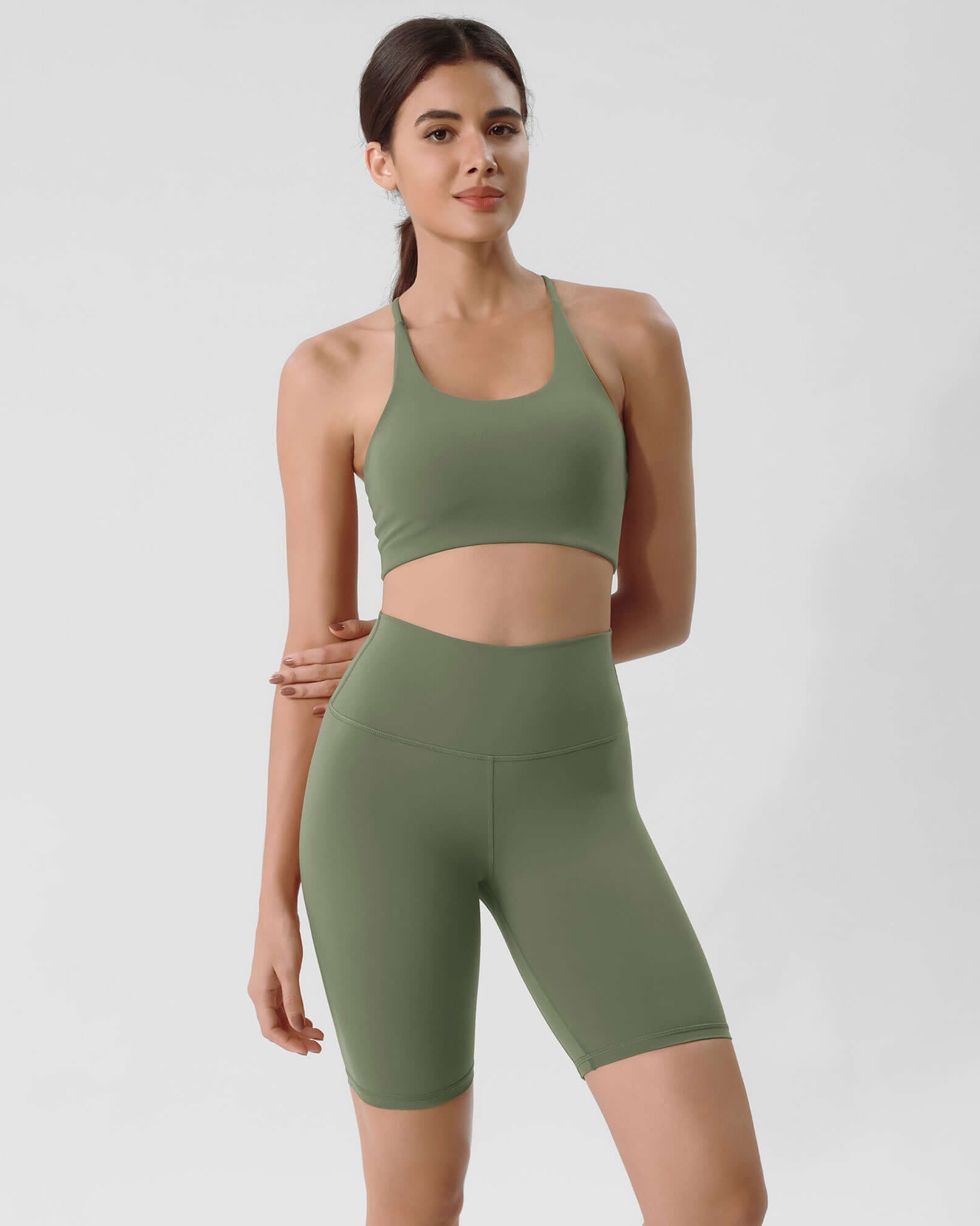 ODLIFT 8 High Waist Biker Shorts Dark Olive - ododos