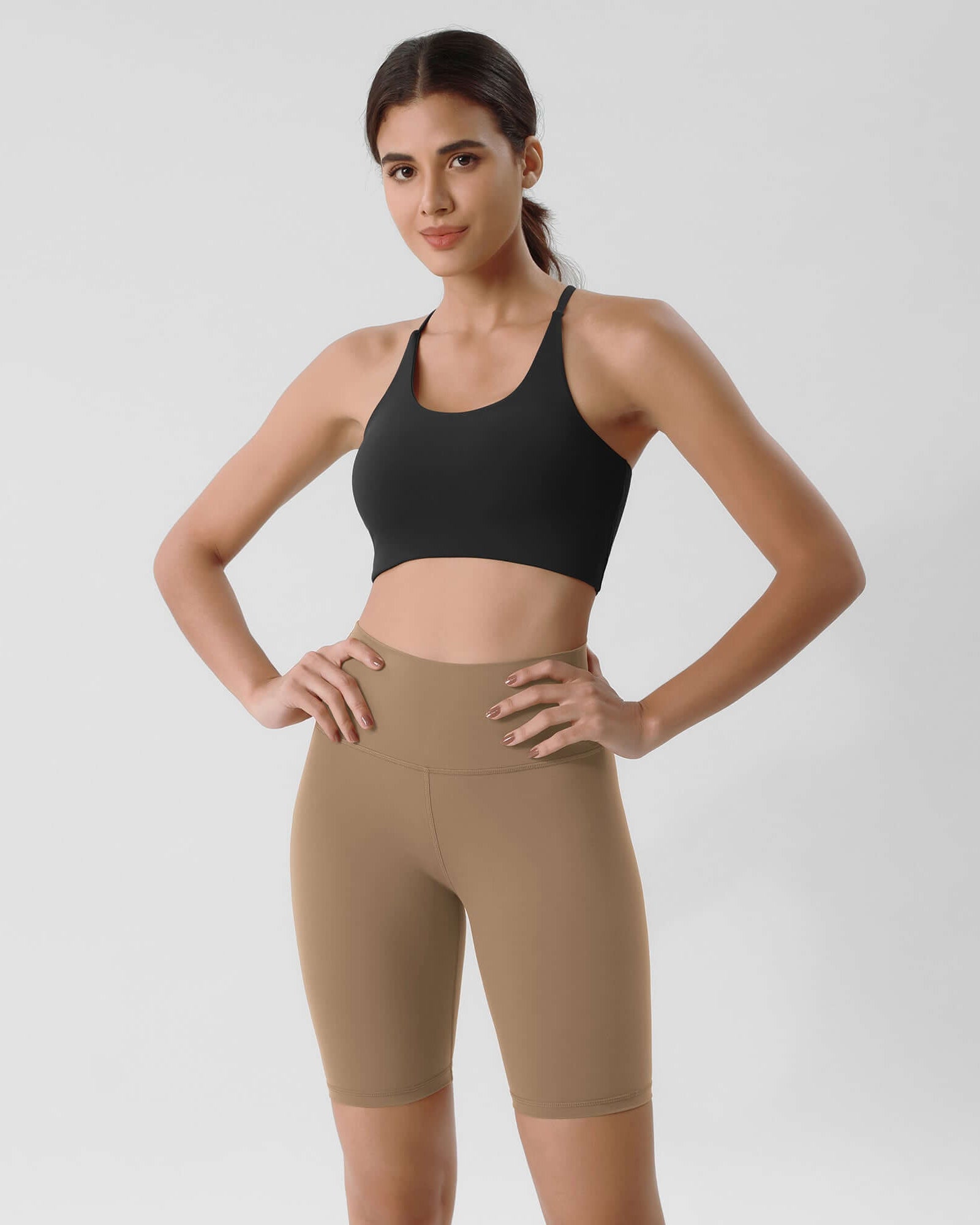 ODLIFT 8 High Waist Biker Shorts Light Brown - ododos