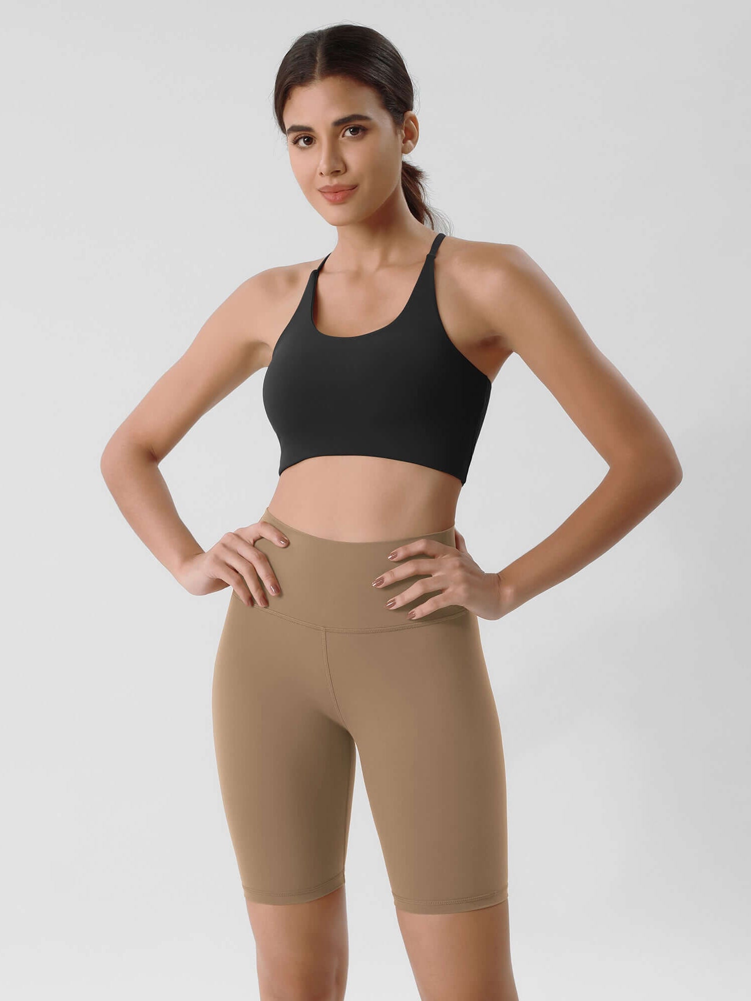 ODLIFT 8 High Waist Biker Shorts Light Brown - ododos