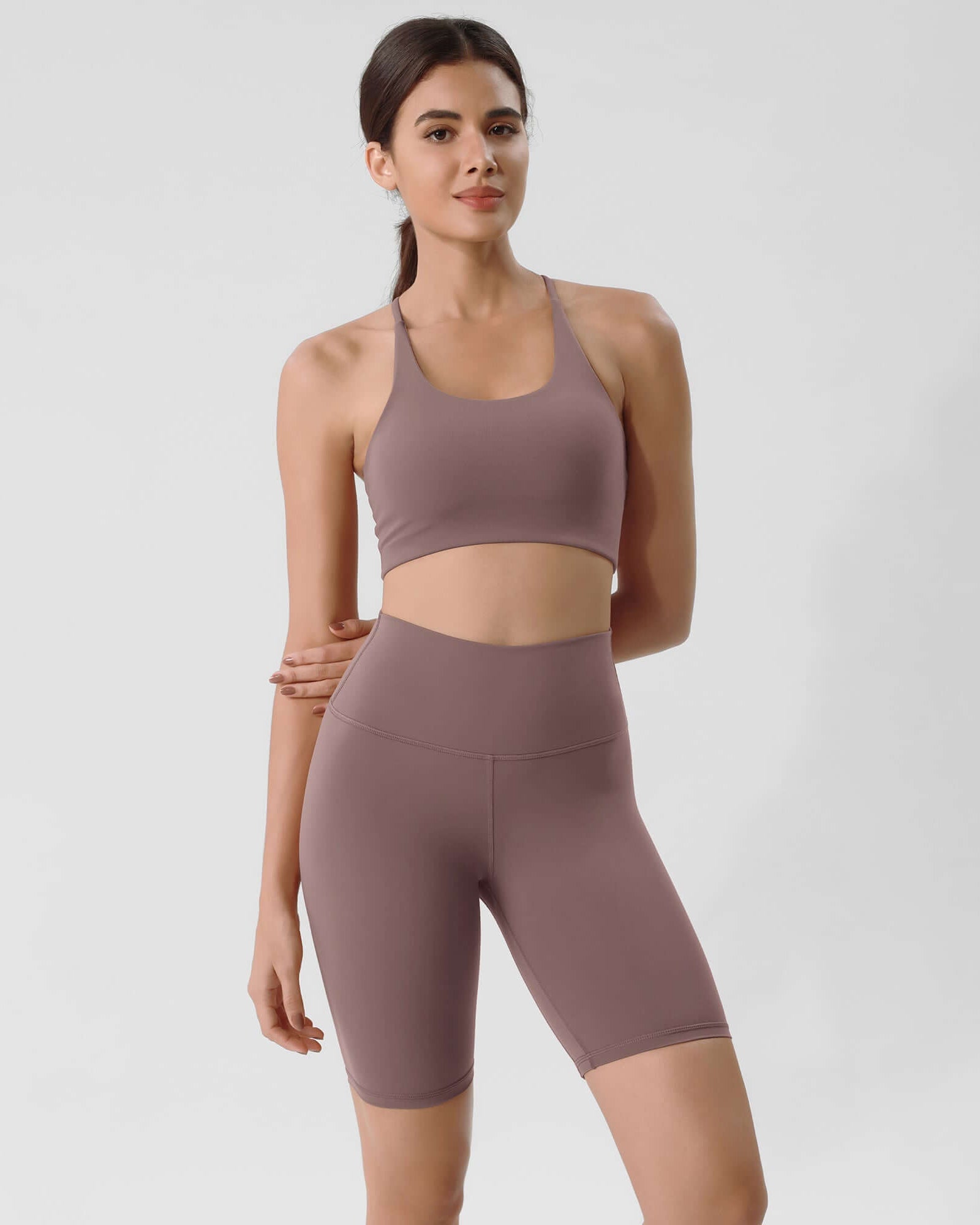 ODLIFT 8 High Waist Biker Shorts Purple Taupe - ododos