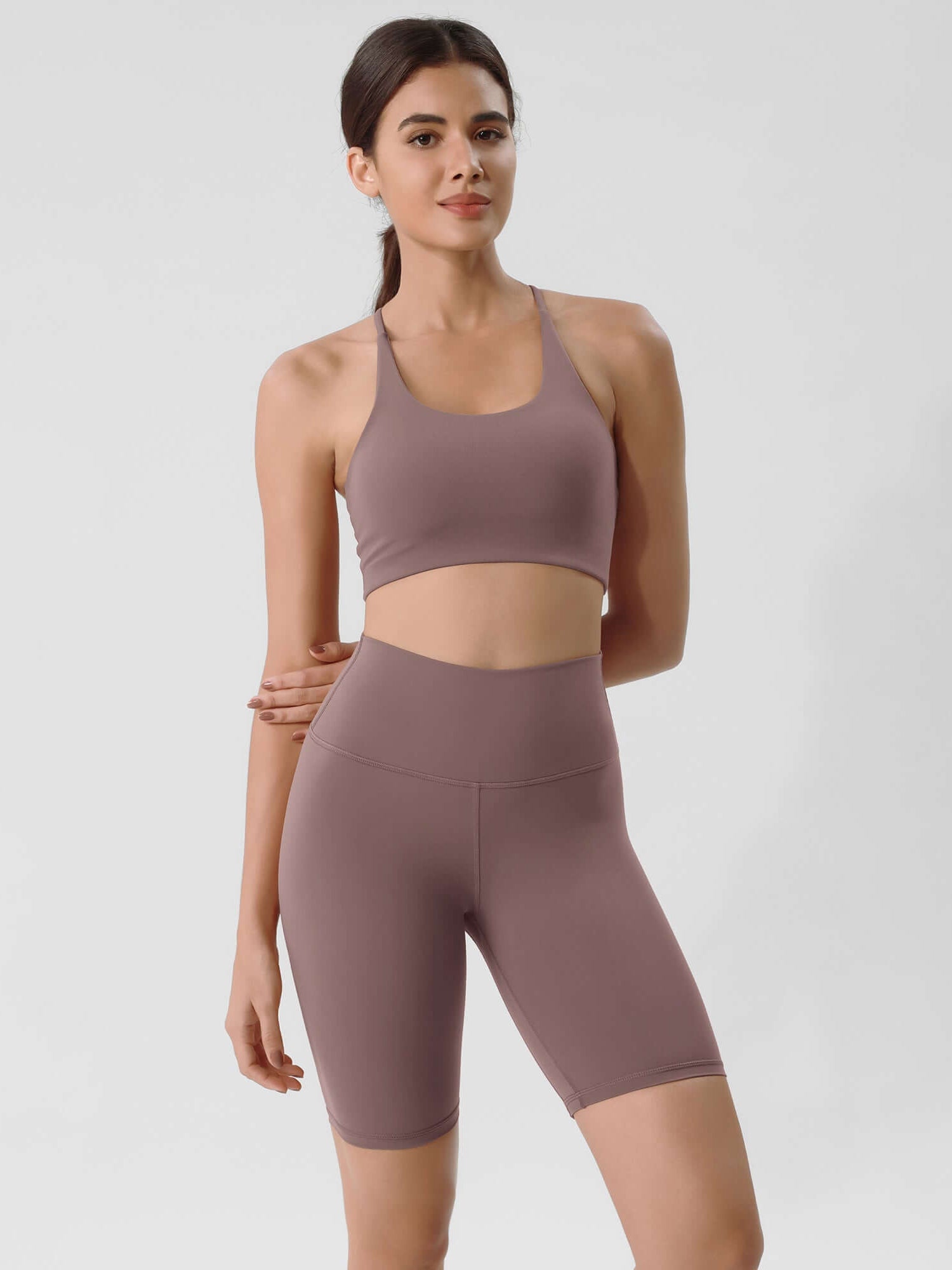 ODLIFT 8 High Waist Biker Shorts Purple Taupe - ododos