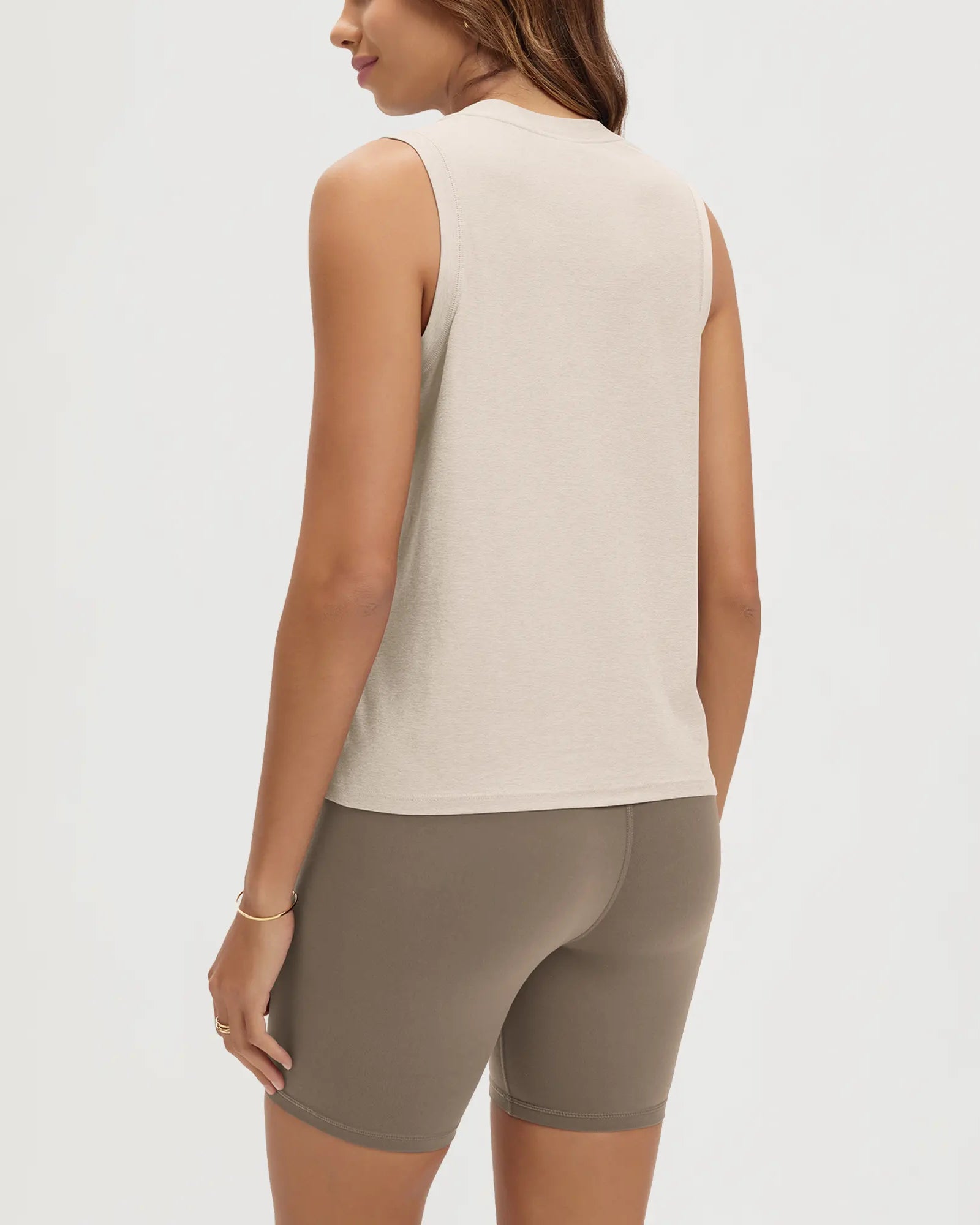 ODODOS Stratum Women's Performance Tank with soft fabric, paired with modal shorts.