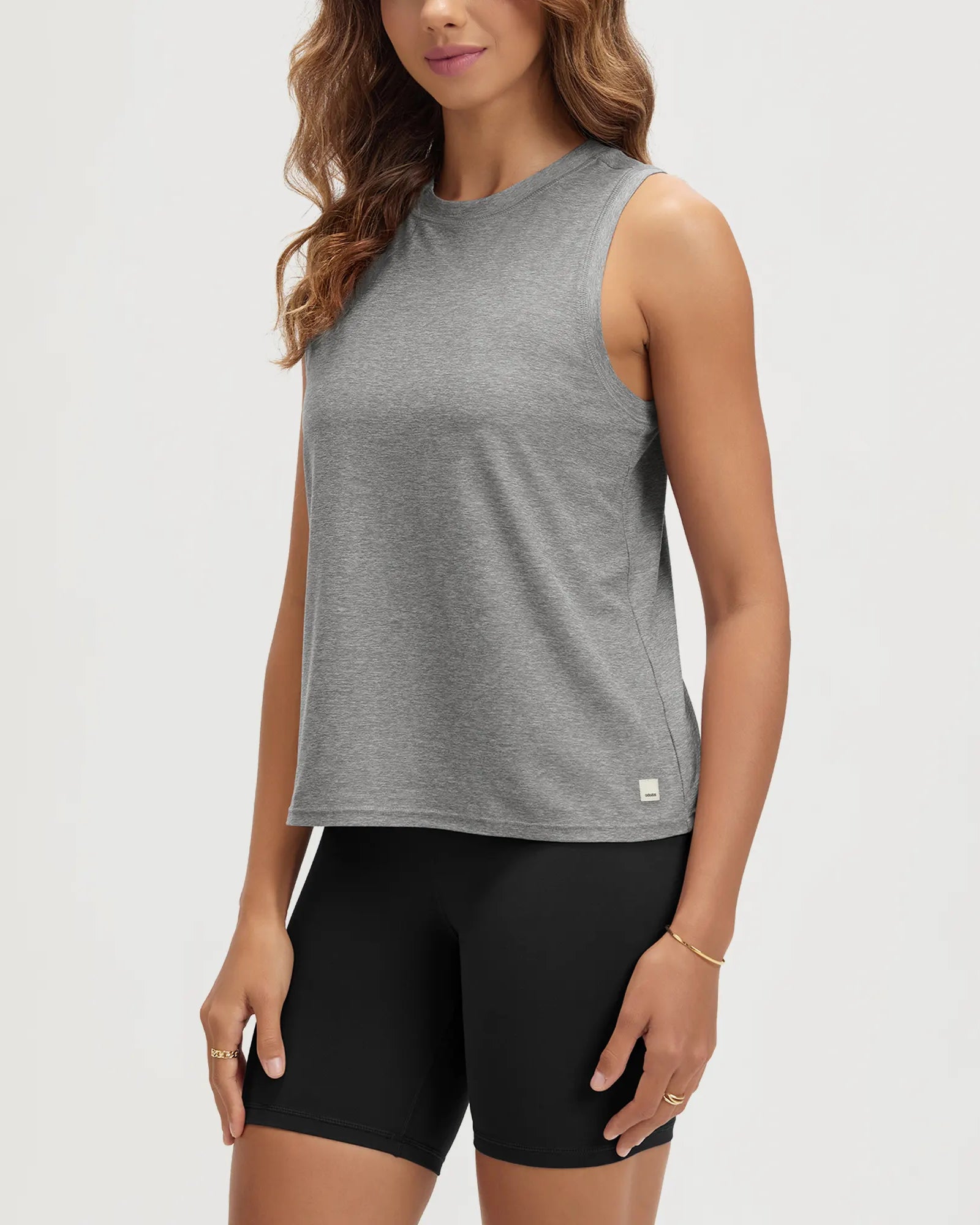 ODODOS Stratum Women's Performance Tank in gray with breathable soft fabric.