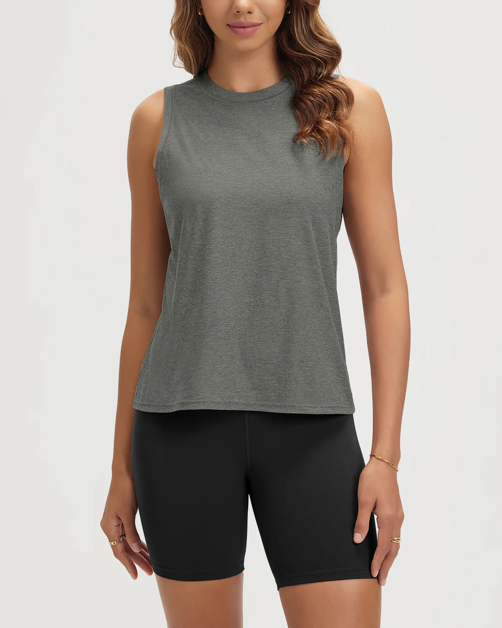 ODODOS Stratum Women's performance tank in gray with mock neck design