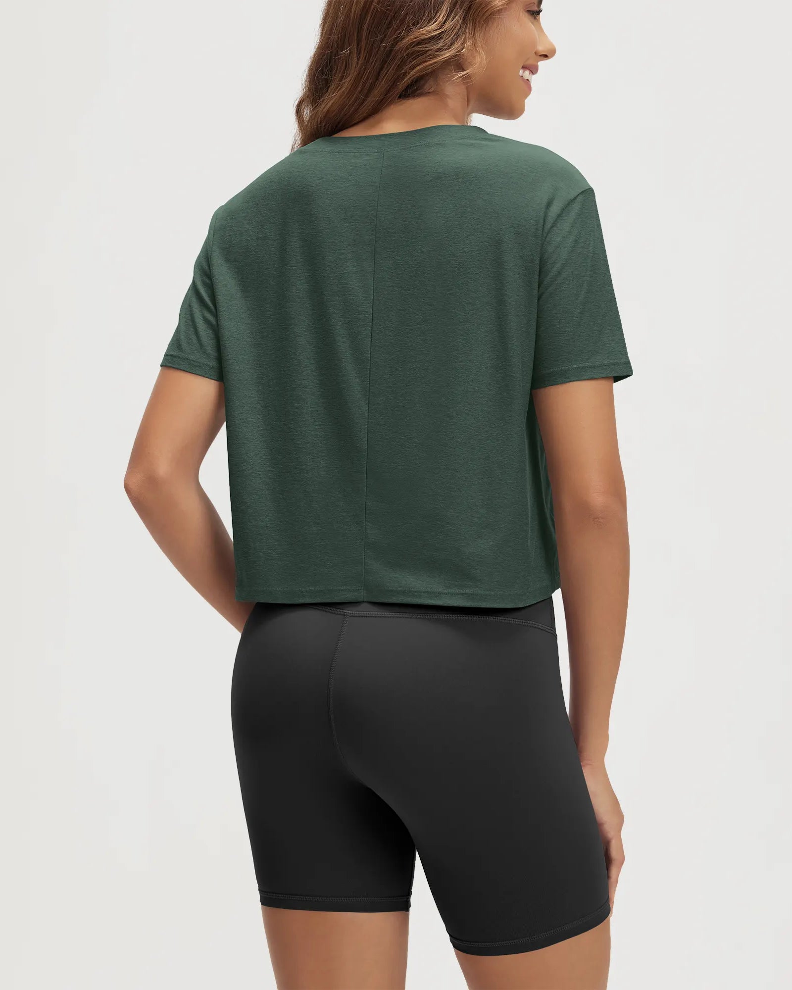 ODODOS Stratum Women's Performance Cropped Tee with soft fabric and athletic fit.