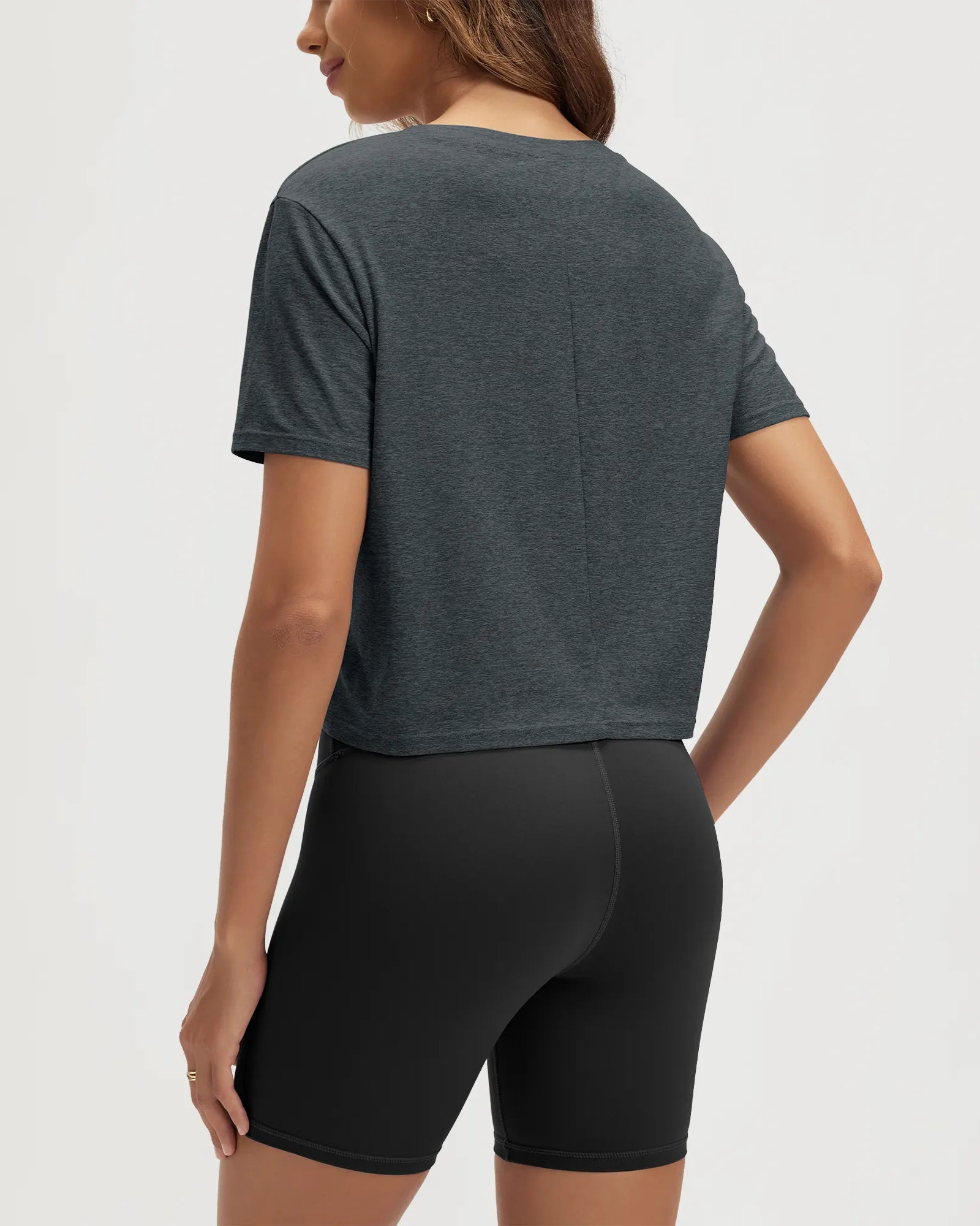 ODODOS Stratum Women's Performance Cropped Tee with loose fit and soft fabric.