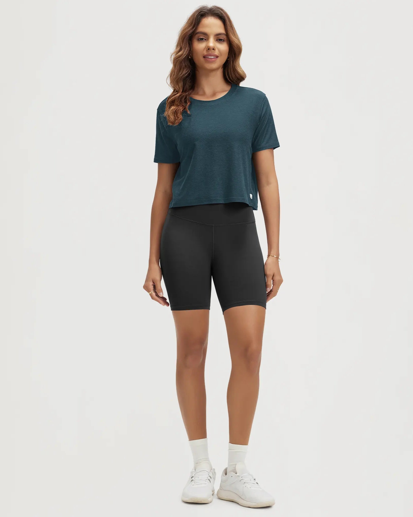 ODODOS Stratum Women's Performance Cropped Tee, breathable workout wear for summer essentials.