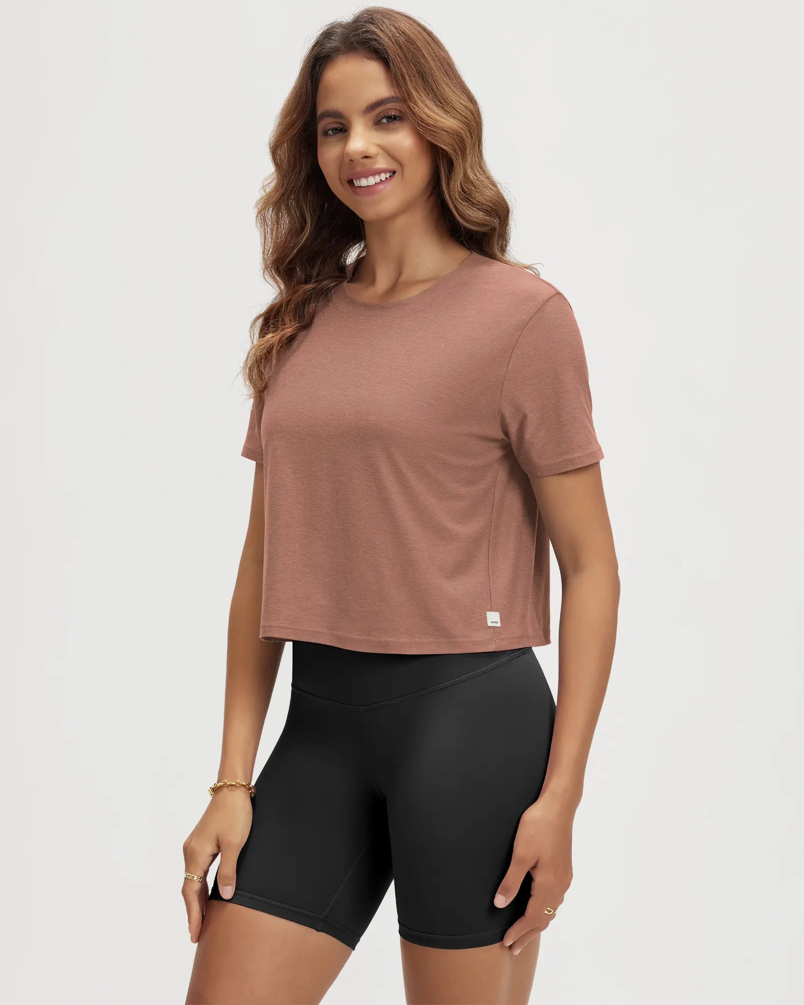 ODODOS Stratum Women's Performance Cropped Tee for athletic fit workout wear
