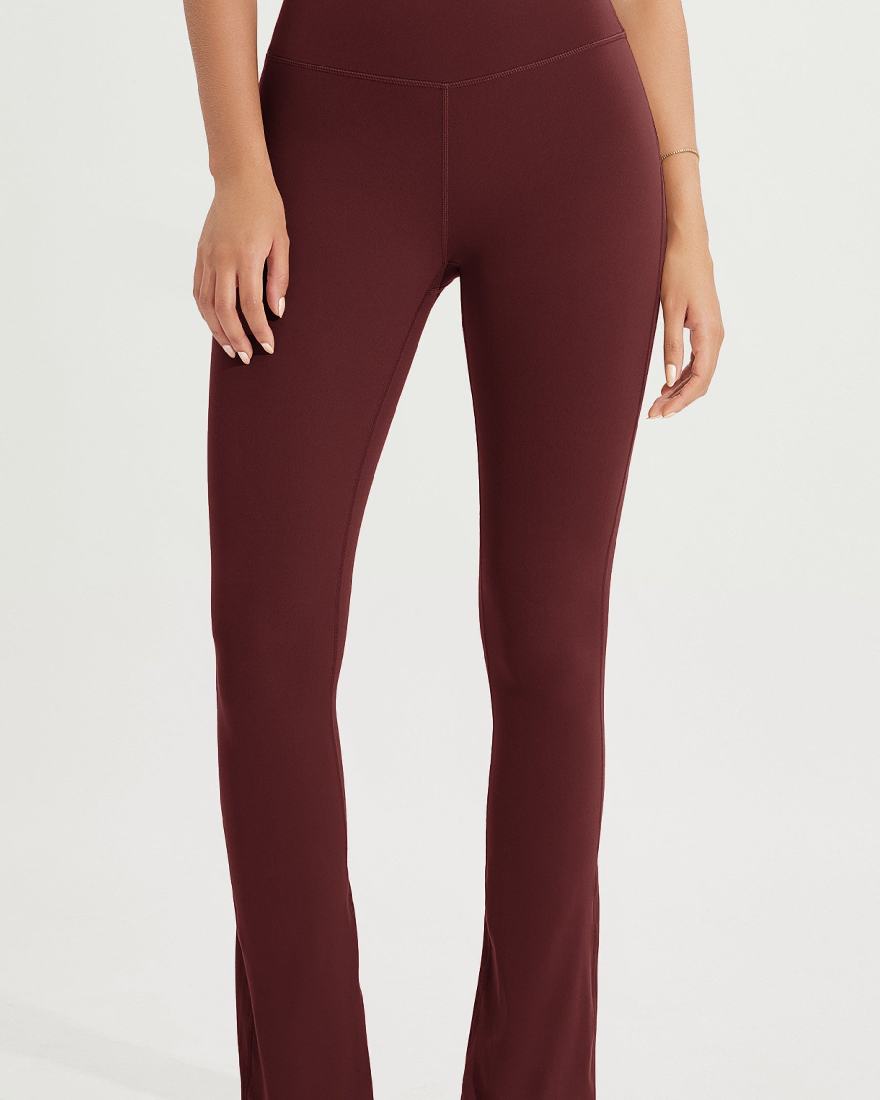 28 High Waist Casual Straight Leg Pants with Back Pocket Burgundy - ododos