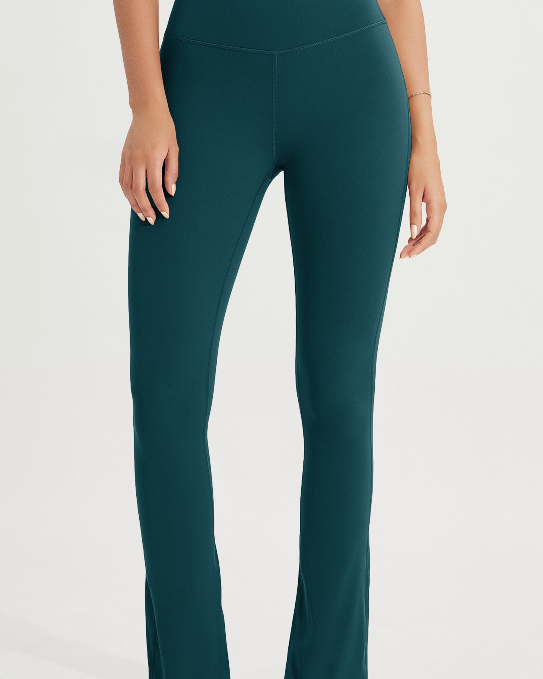 28 High Waist Casual Straight Leg Pants with Back Pocket Forest Teal - ododos