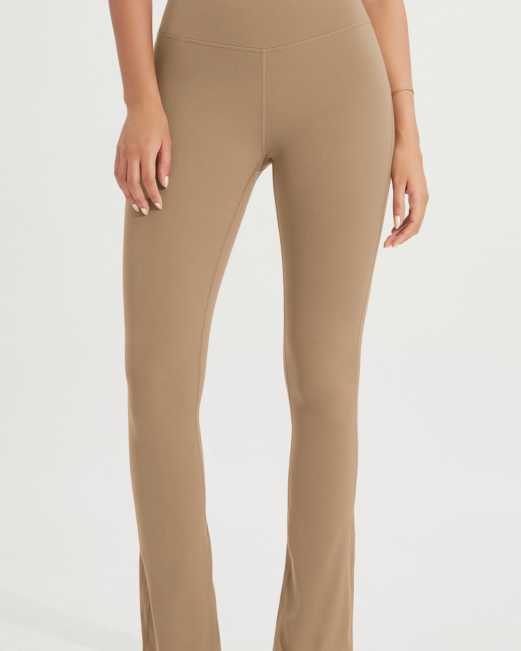 28 High Waist Casual Straight Leg Pants with Back Pocket Light Brown - ododos