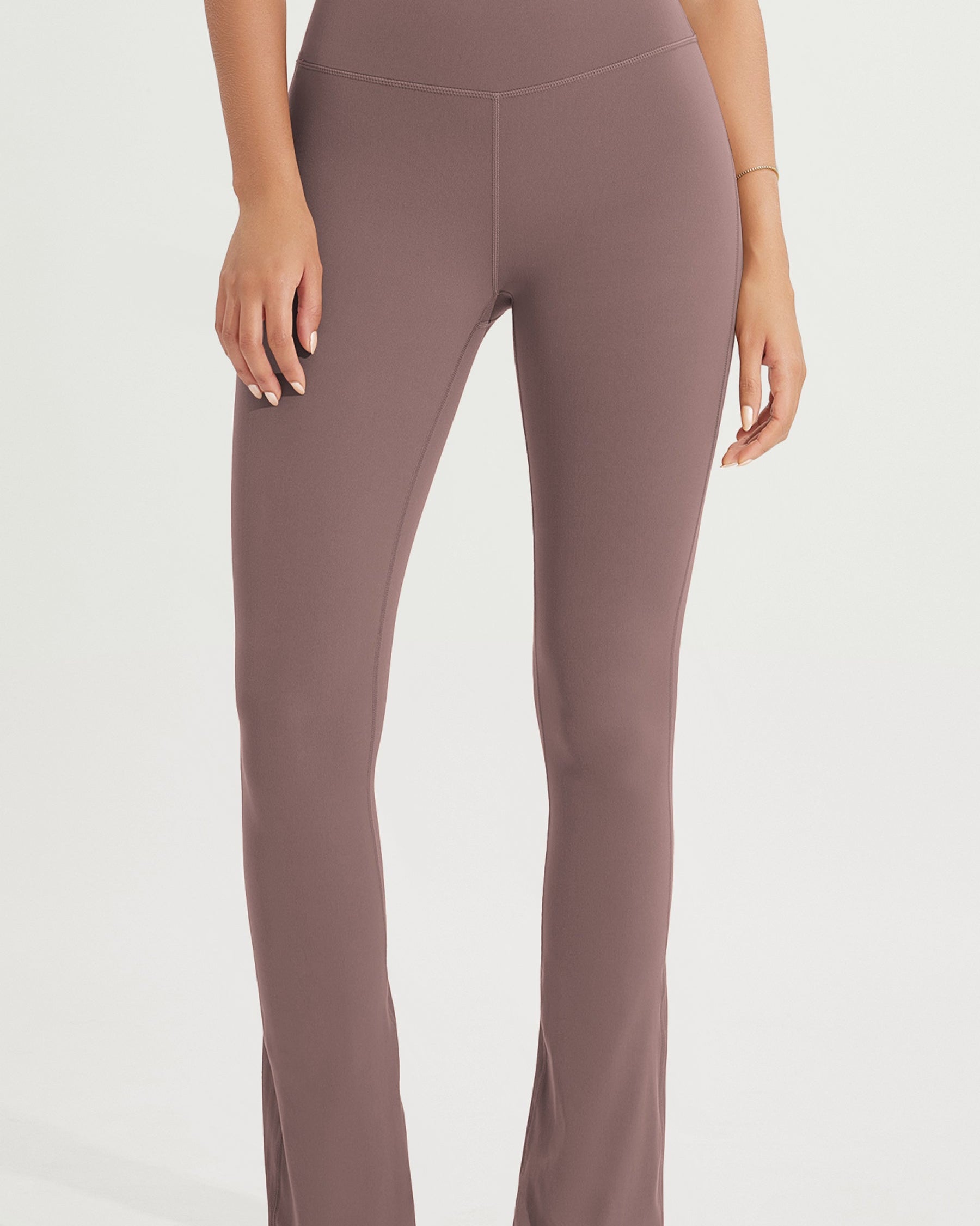 28 High Waist Casual Straight Leg Pants with Back Pocket Purple Taupe - ododos