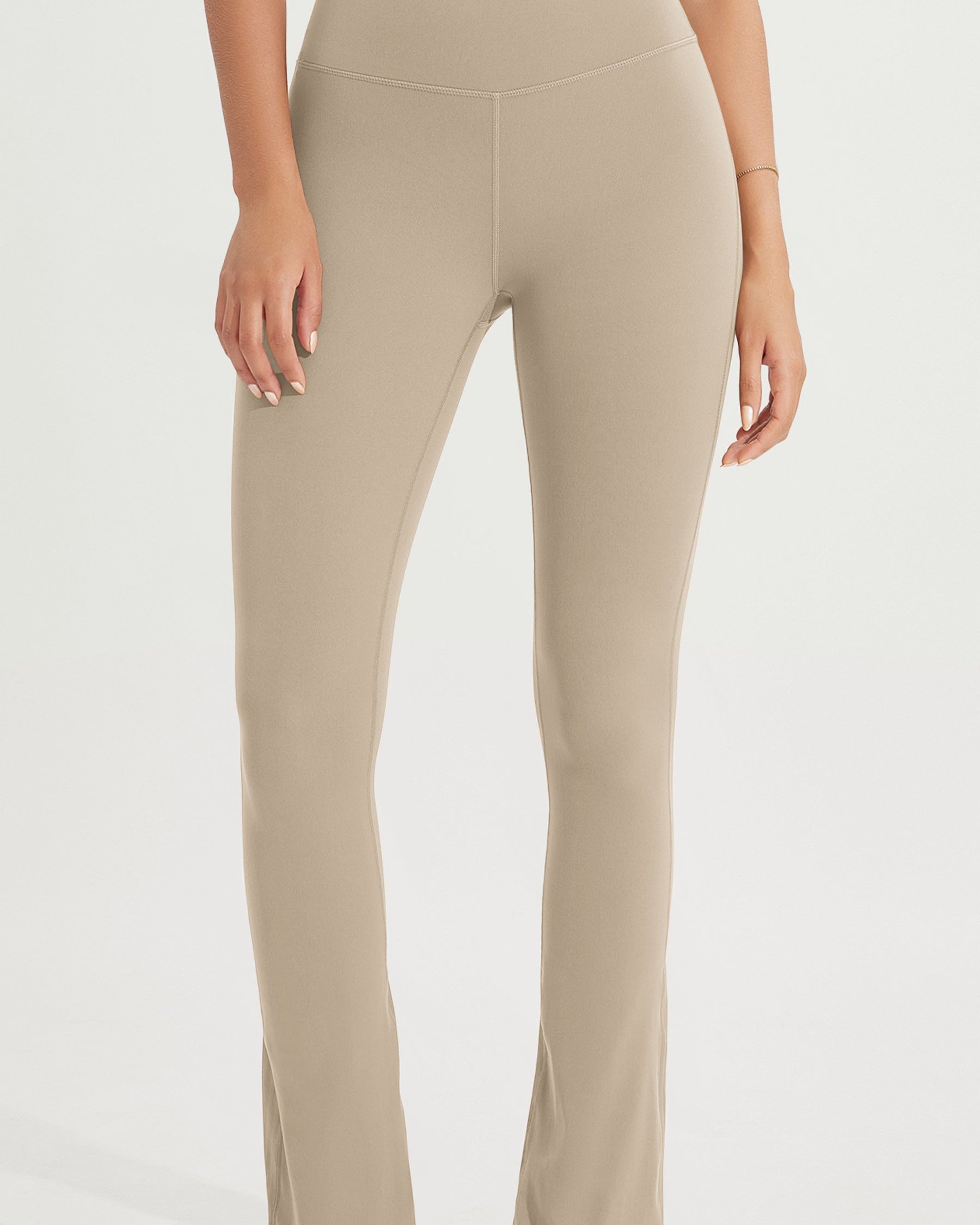 28 High Waist Casual Straight Leg Pants with Back Pocket Shaker Beige - ododos