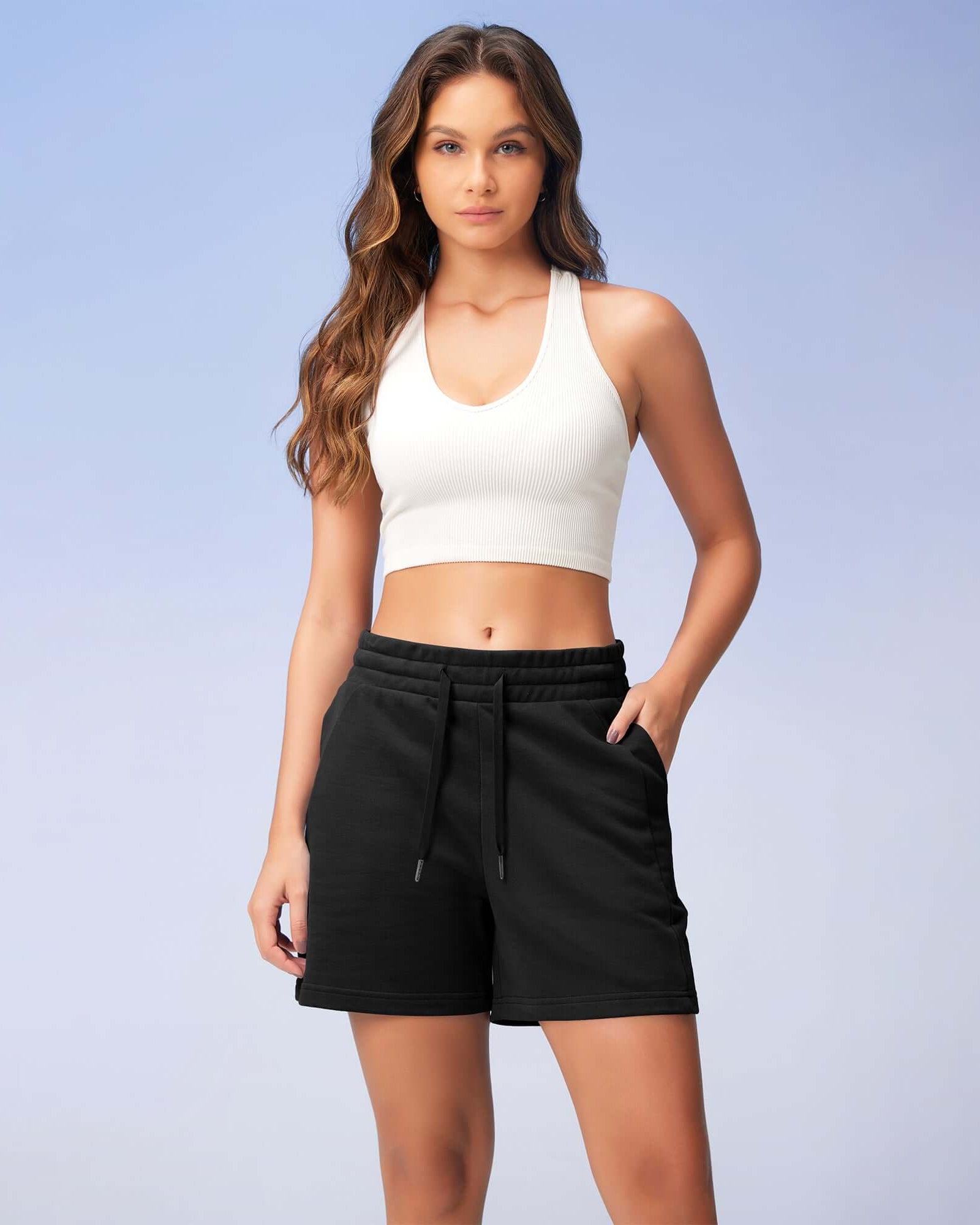5 Cotton French Terry High Waist Lounge Shorts Black - ododos