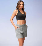 5 Cotton French Terry High Waist Lounge Shorts Grey Heather - ododos