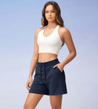 5 Cotton French Terry High Waist Lounge Shorts Navy - ododos
