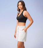 5 Cotton French Terry High Waist Lounge Shorts White Heather - ododos