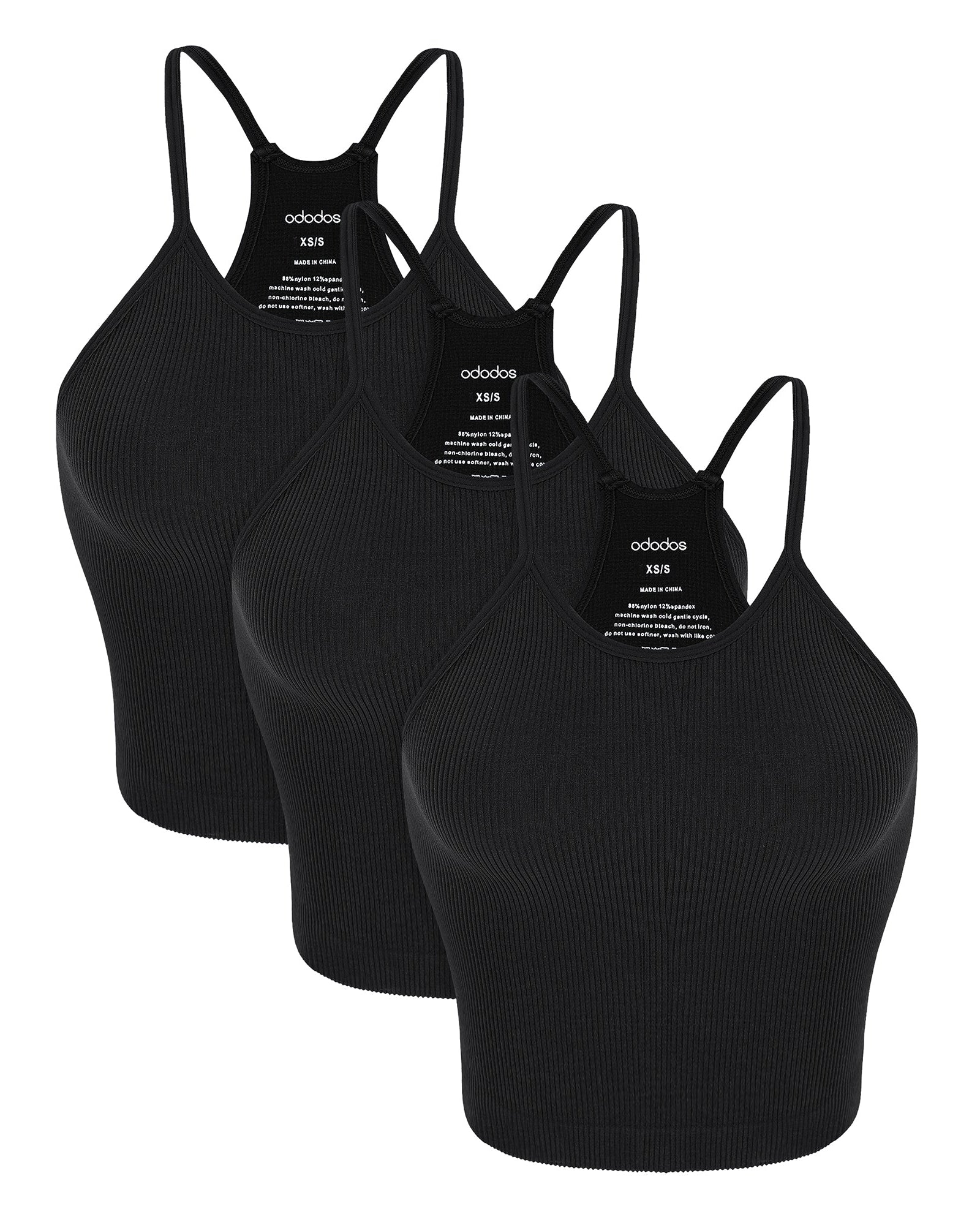 3-Pack Seamless Rib-Knit Camisole Black+Black+Black - ododos