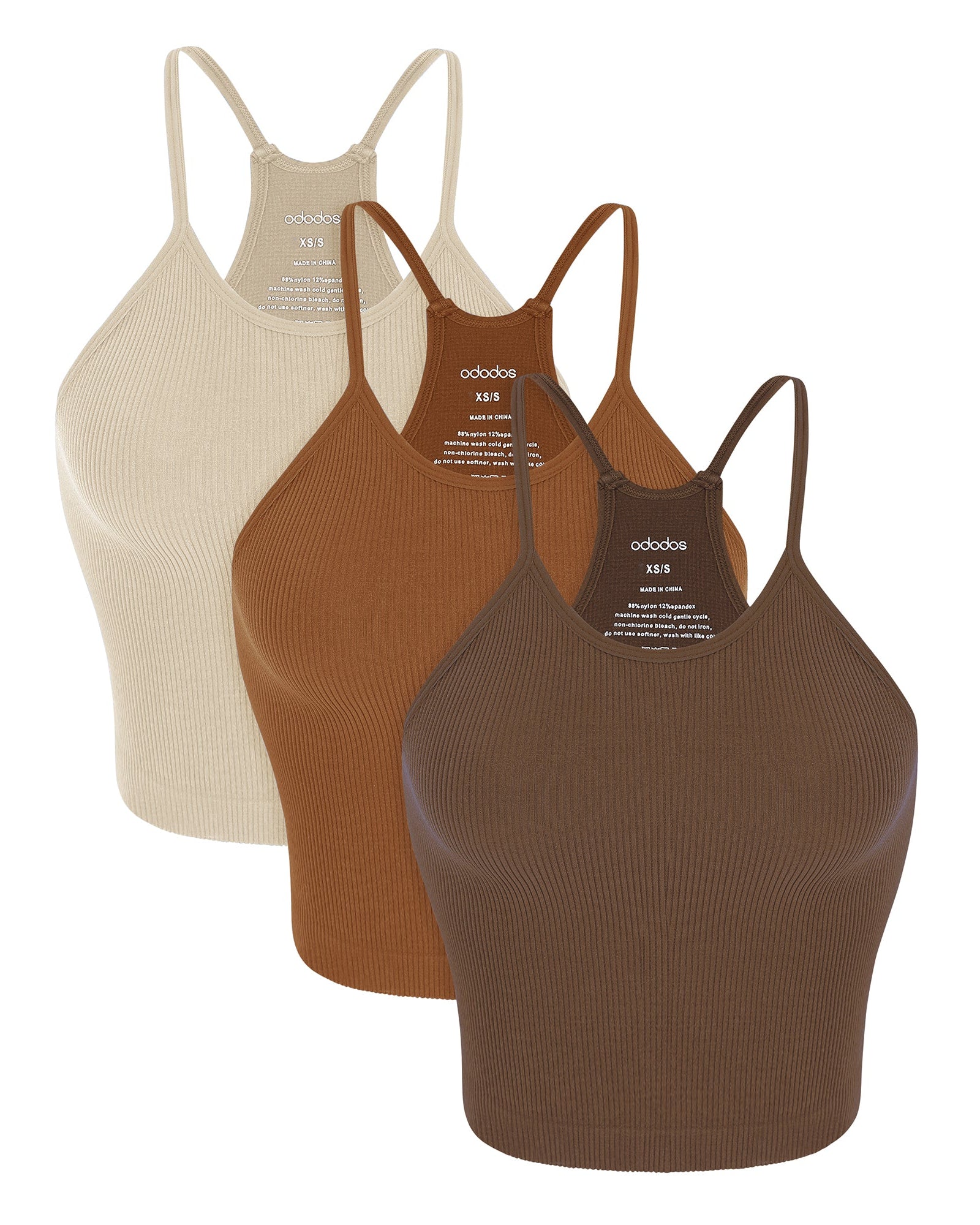 3-Pack Seamless Rib-Knit Camisole Brunette+Clay+Mushroom - ododos