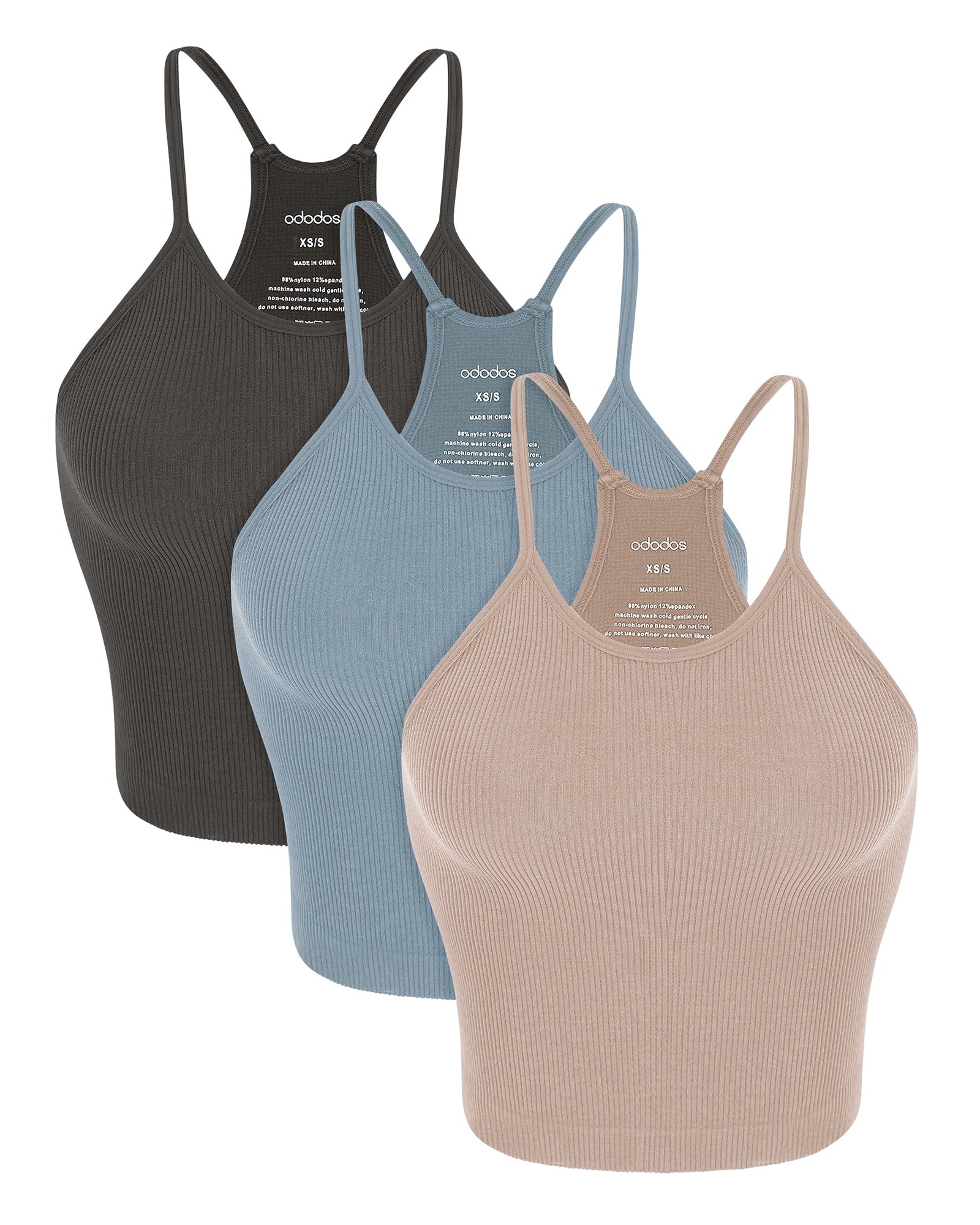 3-Pack Seamless Rib-Knit Camisole Charcoal+Dusty Blue+Bark - ododos