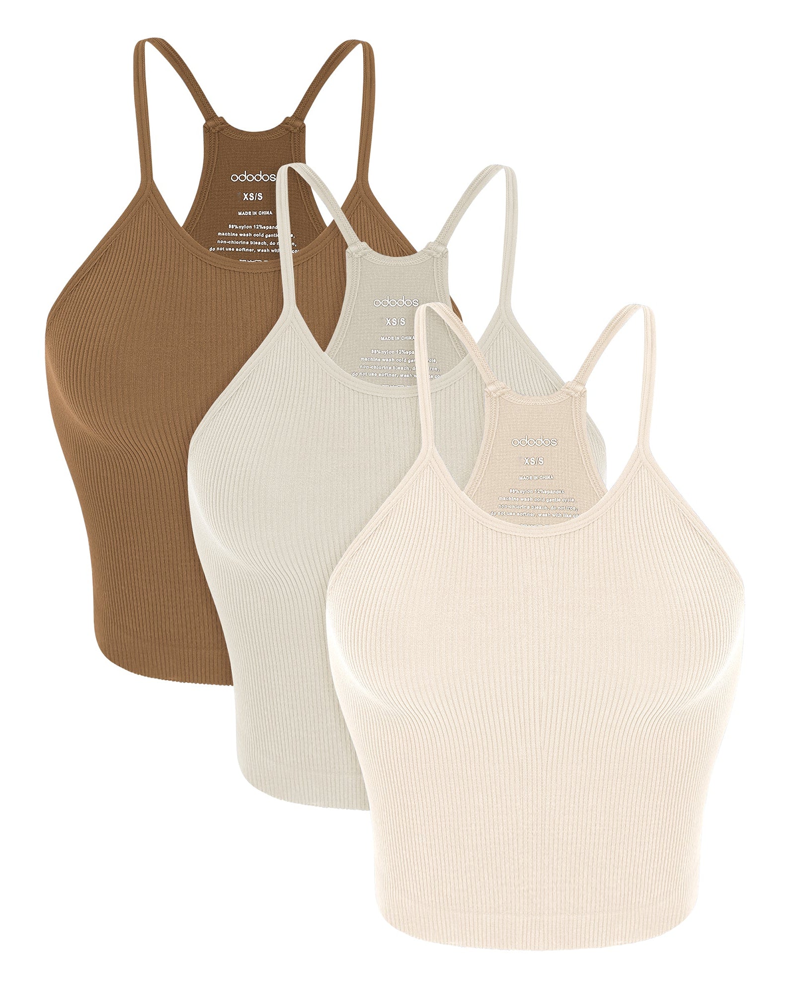 3-Pack Seamless Rib-Knit Camisole Ivory+Star White+Ermine - ododos
