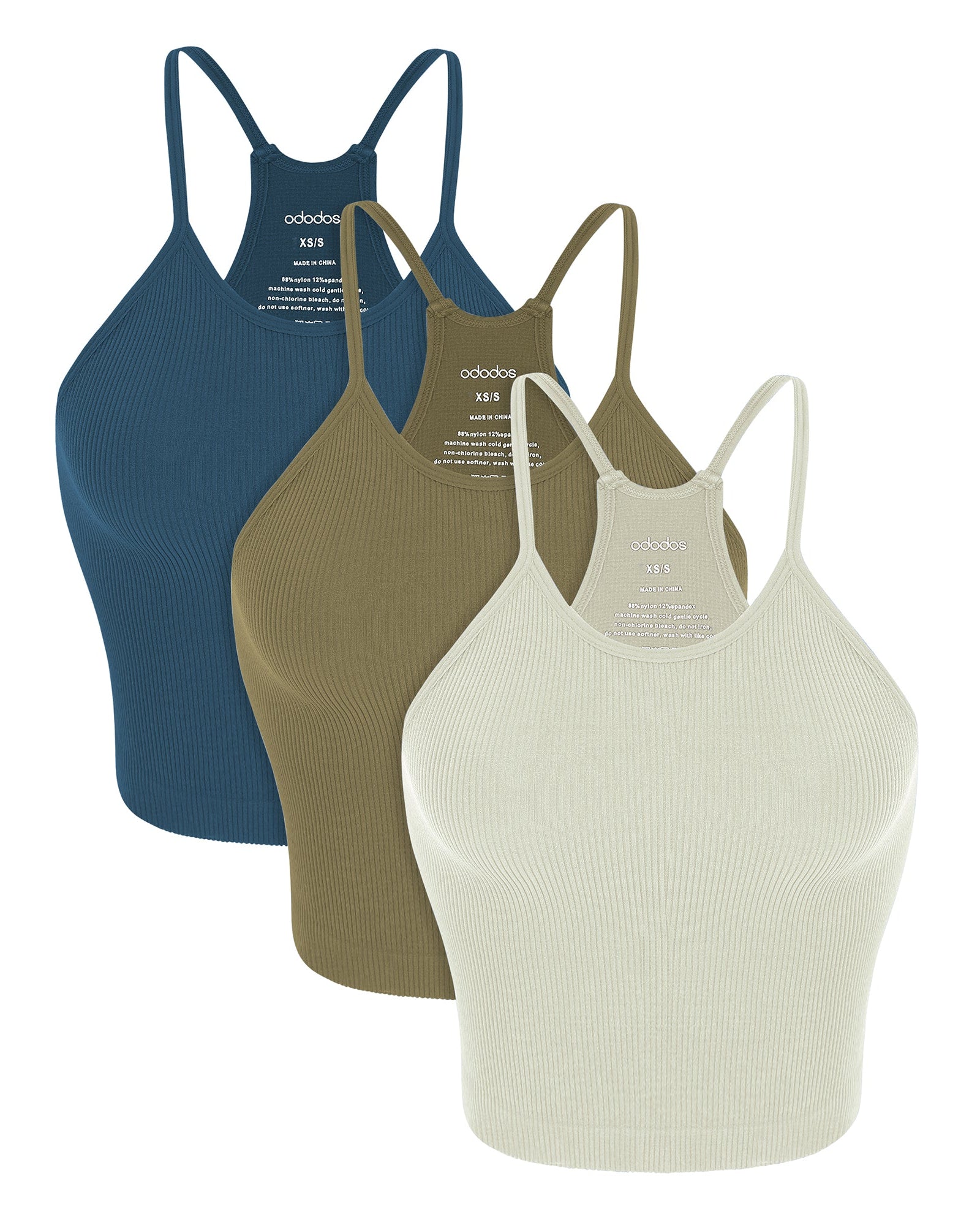 3-Pack Seamless Rib-Knit Camisole Lint+Nutria+Blue Ashes - ododos