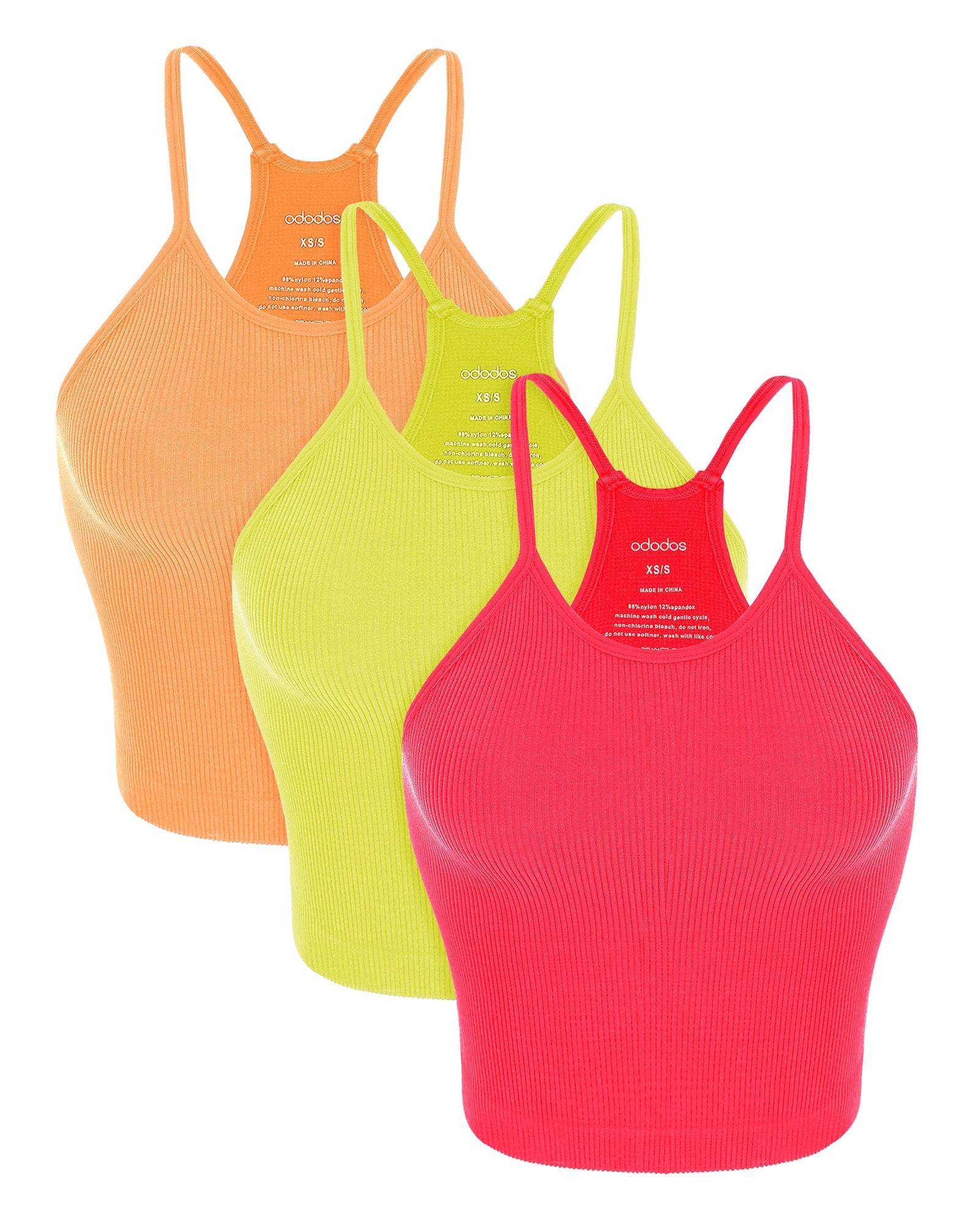 3-Pack Seamless Rib-Knit Camisole NePink+NeGreen+NeOrange - ododos