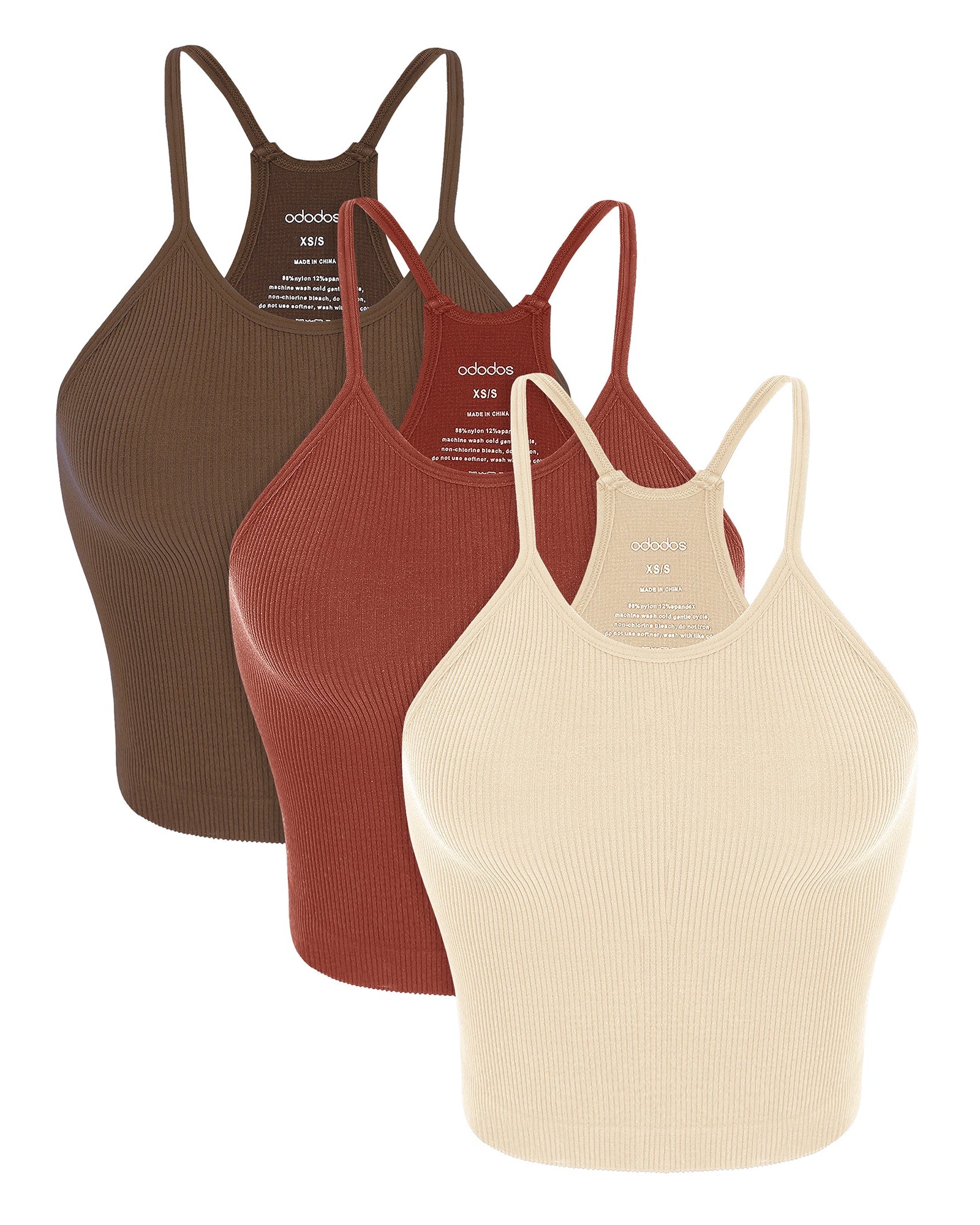 3-Pack Seamless Rib-Knit Camisole Oatmeal+BarnRed+Brunette - ododos
