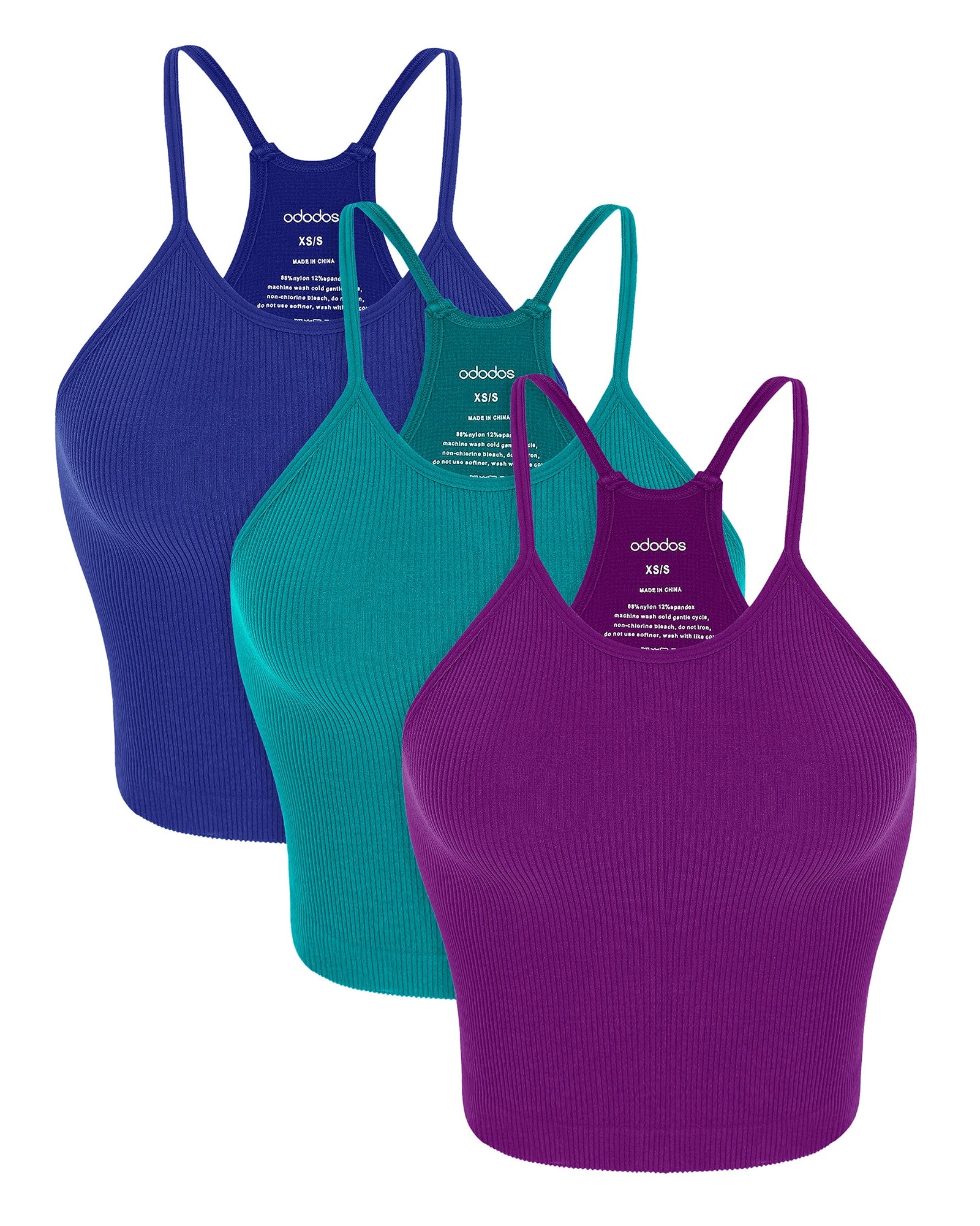 3-Pack Seamless Rib-Knit Camisole Phlox+Sea Green+Lapis - ododos
